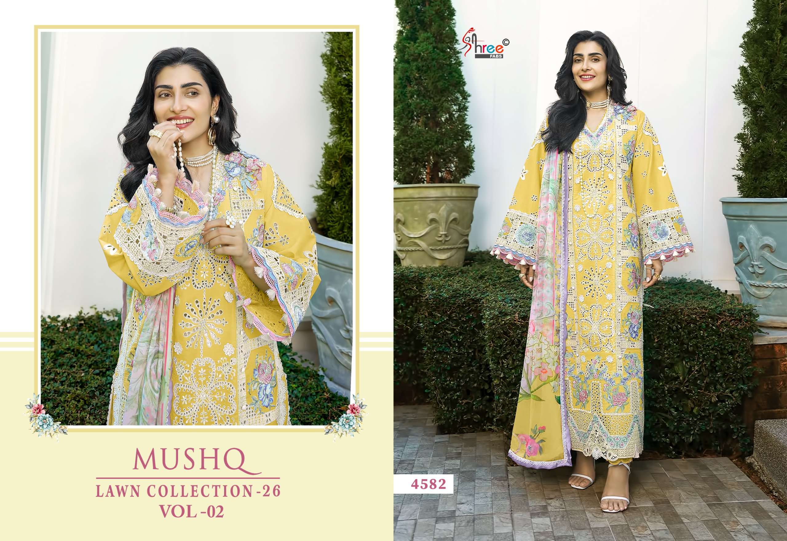 SHREE FABS MUSHQ LAWN COLLECTION VOL 2 COTTON HEAVY EMBROIDERY DESIGNER SUIT