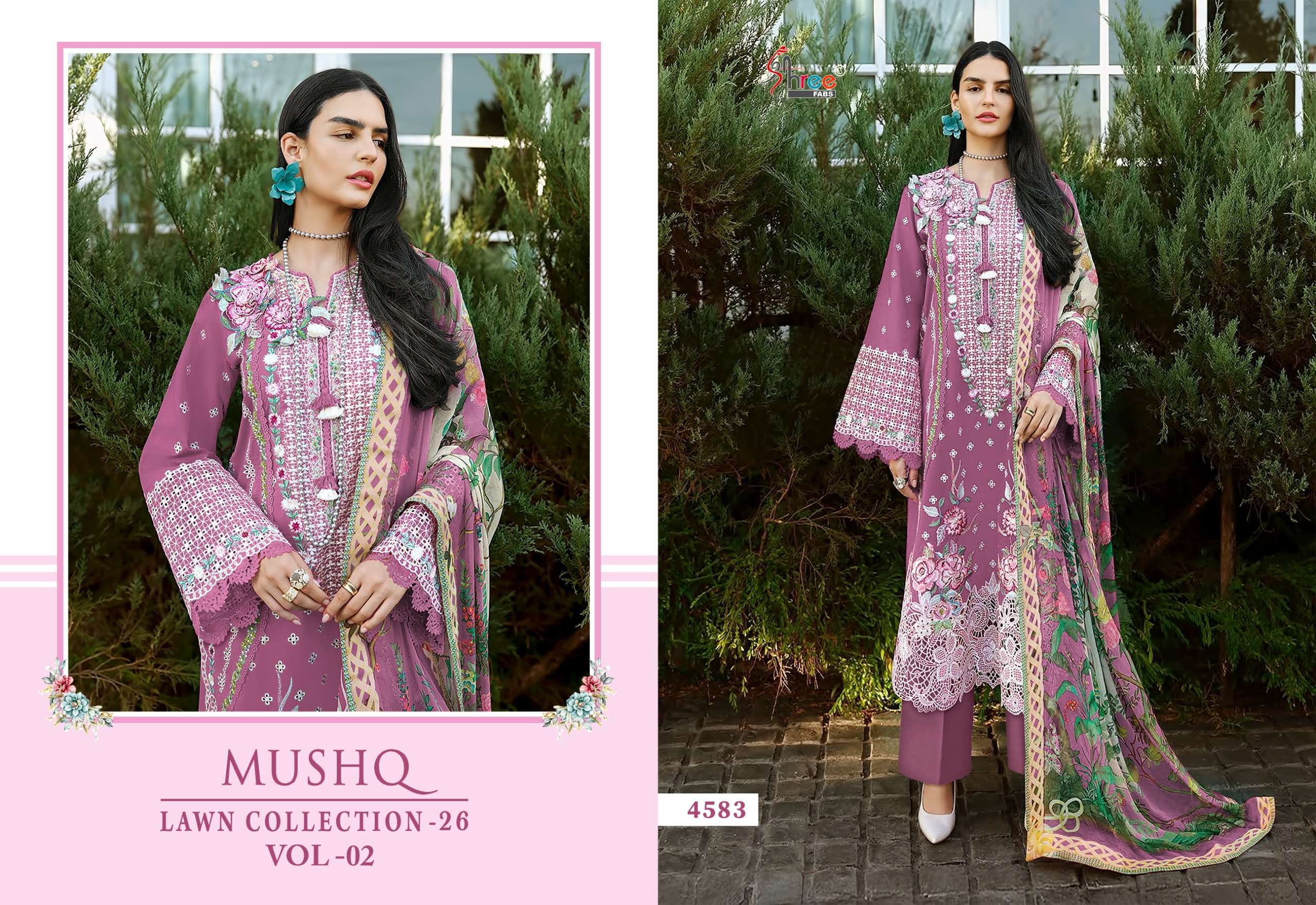 SHREE FABS MUSHQ LAWN COLLECTION VOL 2 COTTON HEAVY EMBROIDERY DESIGNER SUIT