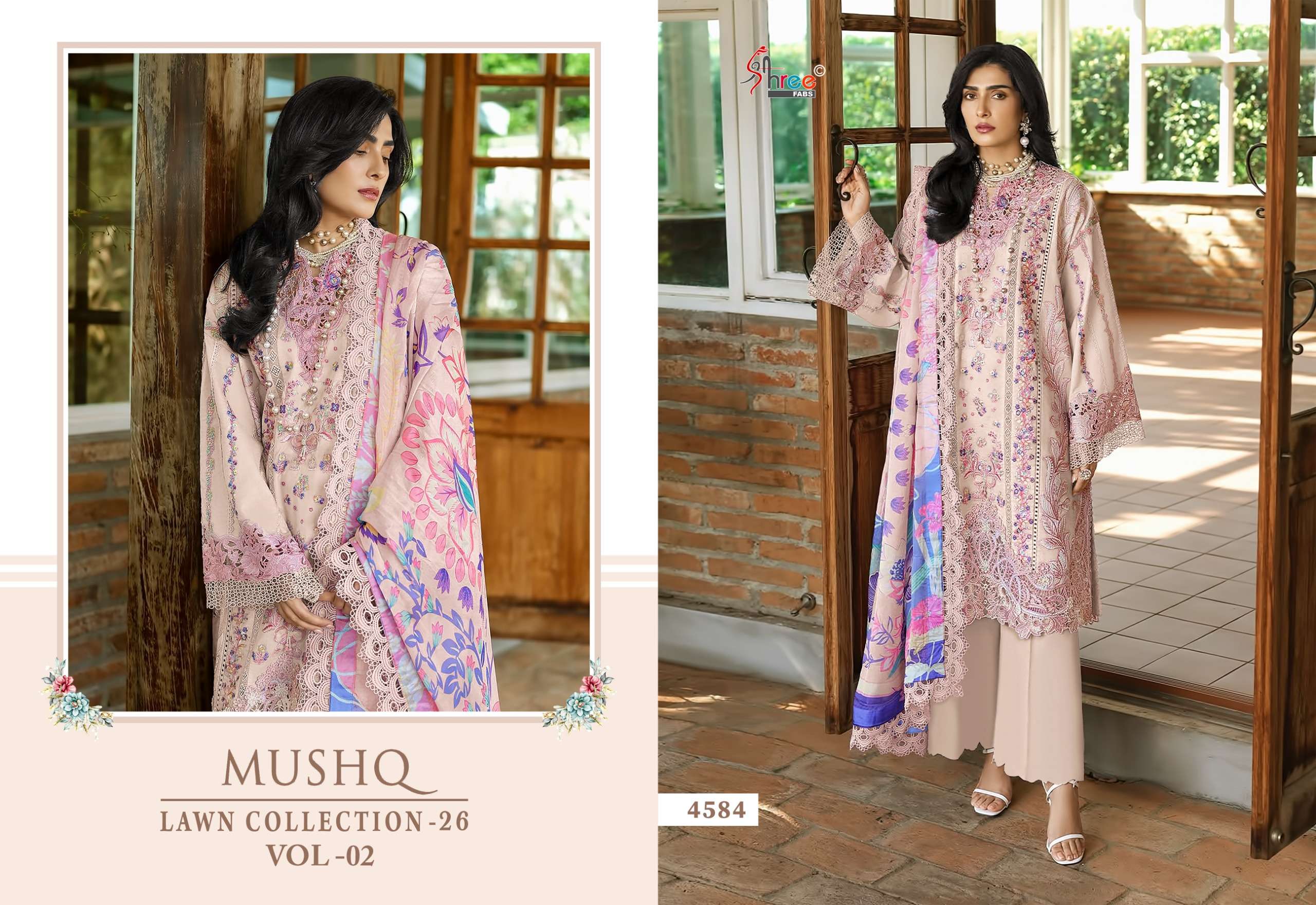 SHREE FABS MUSHQ LAWN COLLECTION VOL 2 COTTON HEAVY EMBROIDERY DESIGNER SUIT