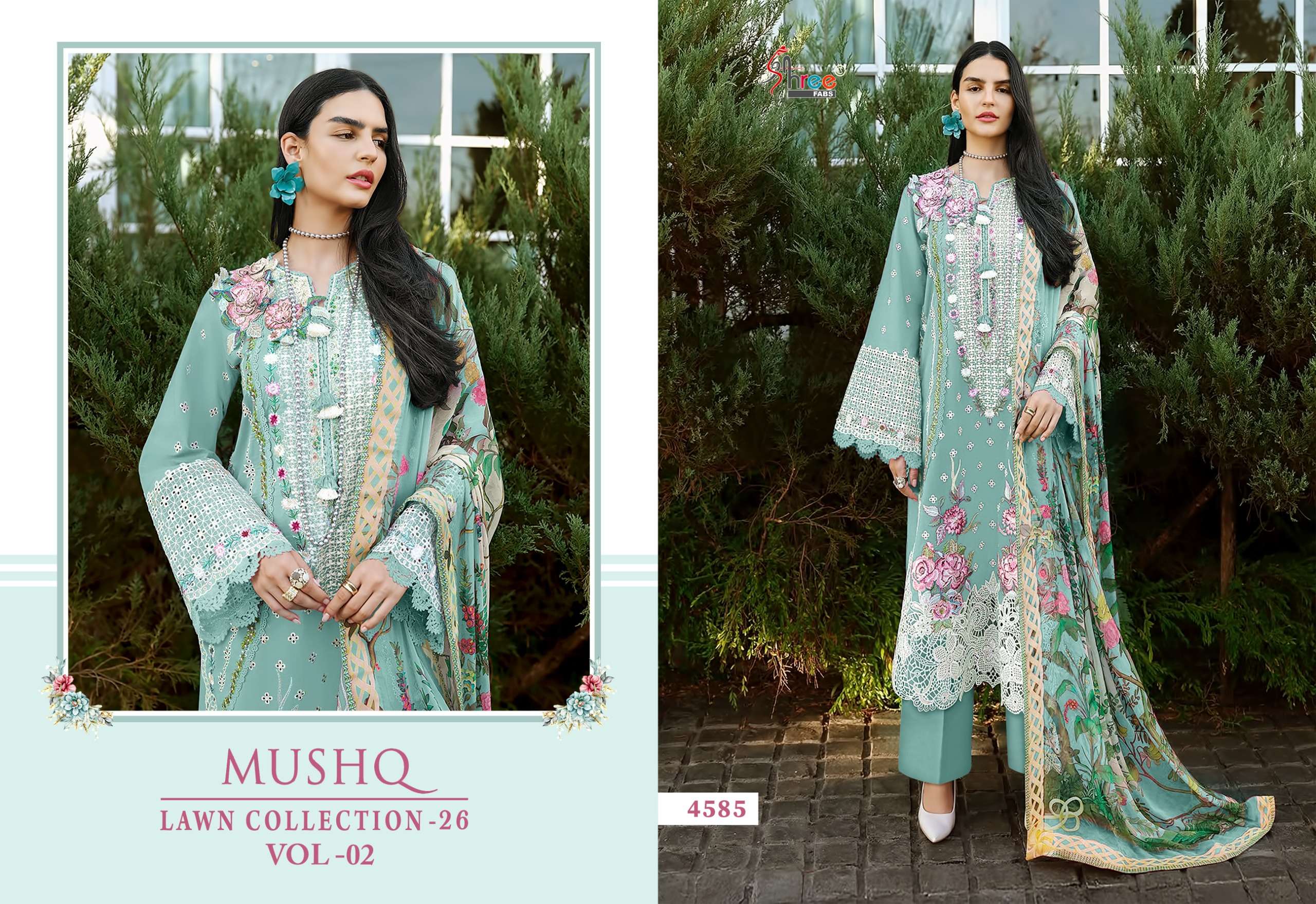 SHREE FABS MUSHQ LAWN COLLECTION VOL 2 COTTON HEAVY EMBROIDERY DESIGNER SUIT