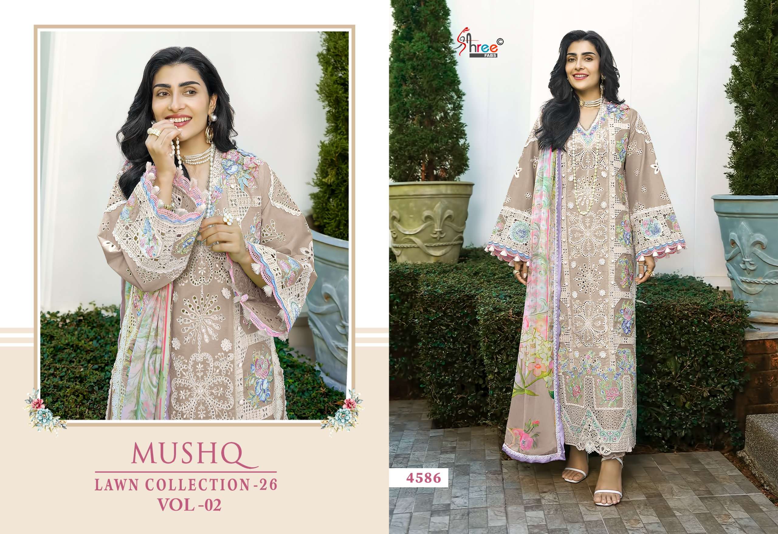SHREE FABS MUSHQ LAWN COLLECTION VOL 2 COTTON HEAVY EMBROIDERY DESIGNER SUIT