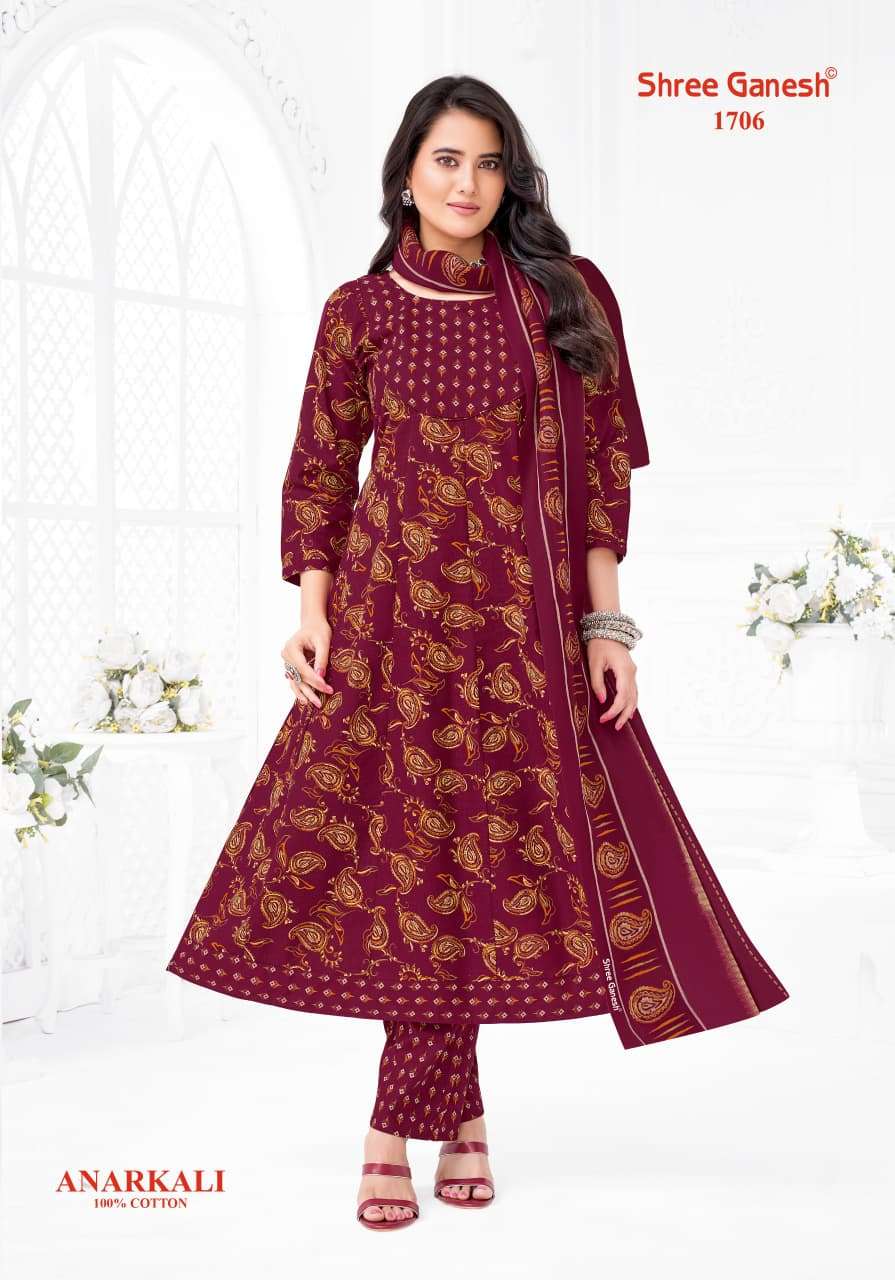 SHREE GANESH ZEENAT VOL 7 COTTON PRINTED FROCK STYLE KURTI BOTTOM AND DUPATTA SET 