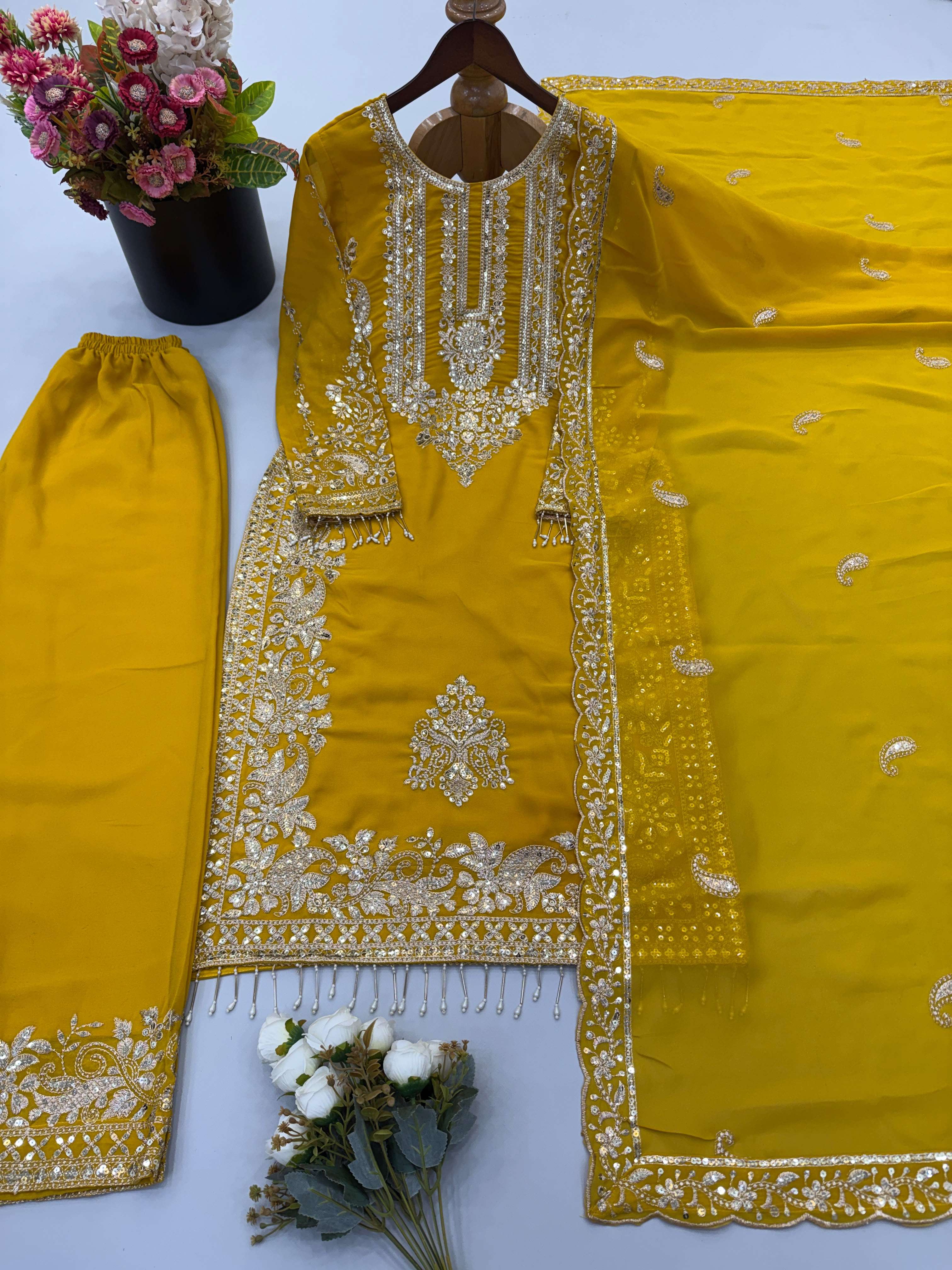 SR 1617 GEORGETTE HEAVY SEQUENCE EMBROIDERY DESIGNER WORK READY MADE SUIT