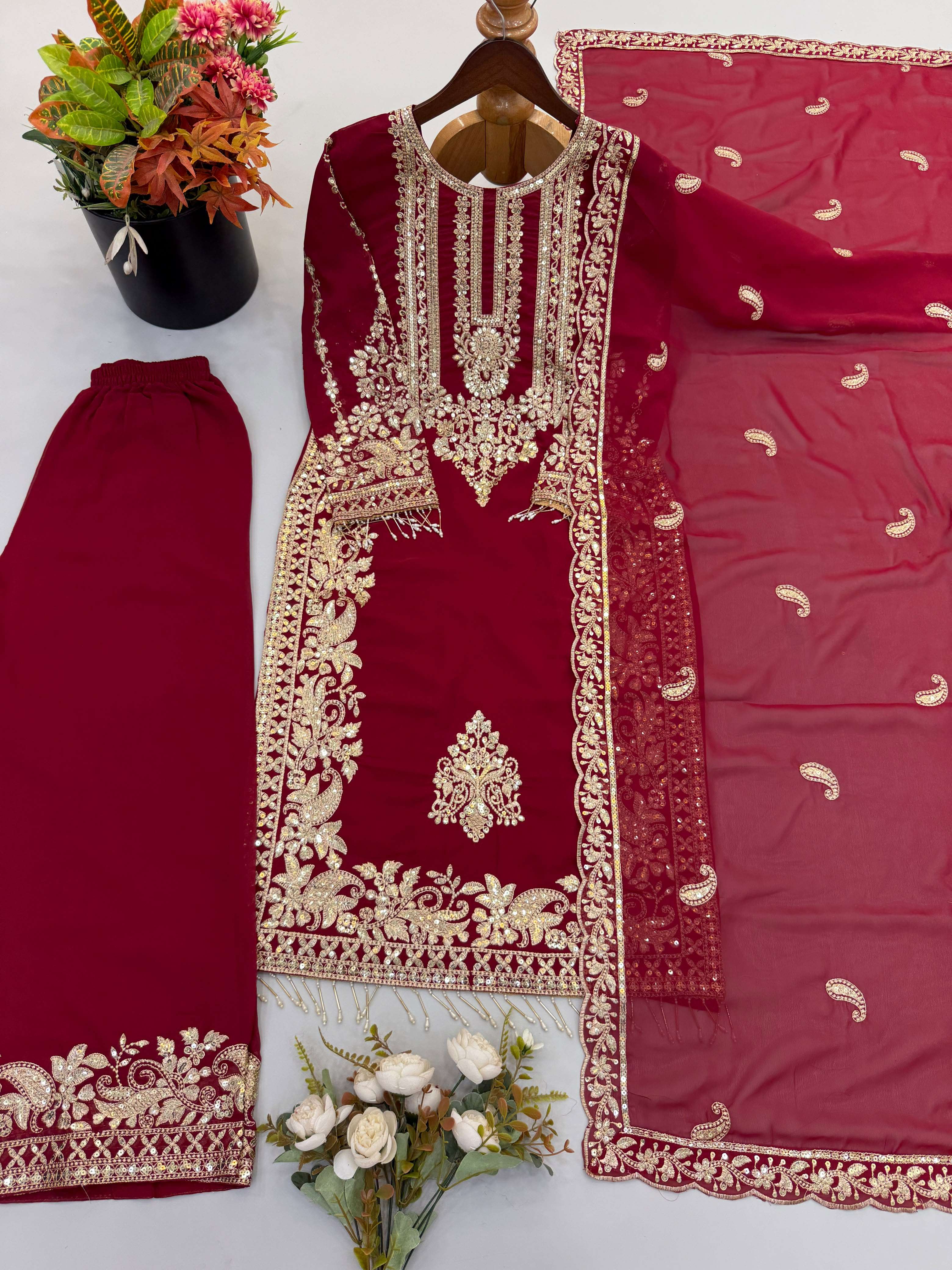 SR 1617 GEORGETTE HEAVY SEQUENCE EMBROIDERY DESIGNER WORK READY MADE SUIT