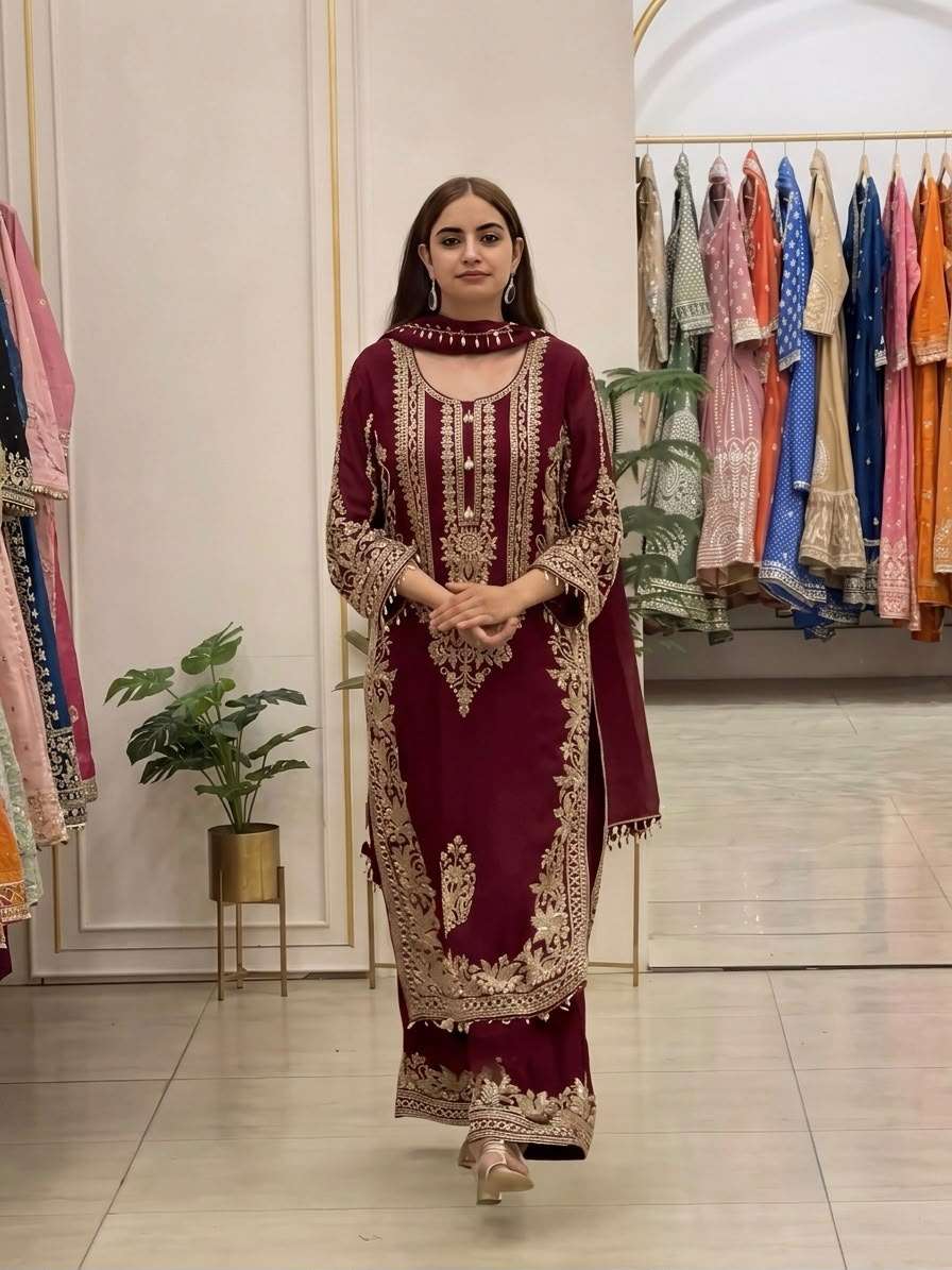 SR 1617 GEORGETTE HEAVY SEQUENCE EMBROIDERY DESIGNER WORK READY MADE SUIT