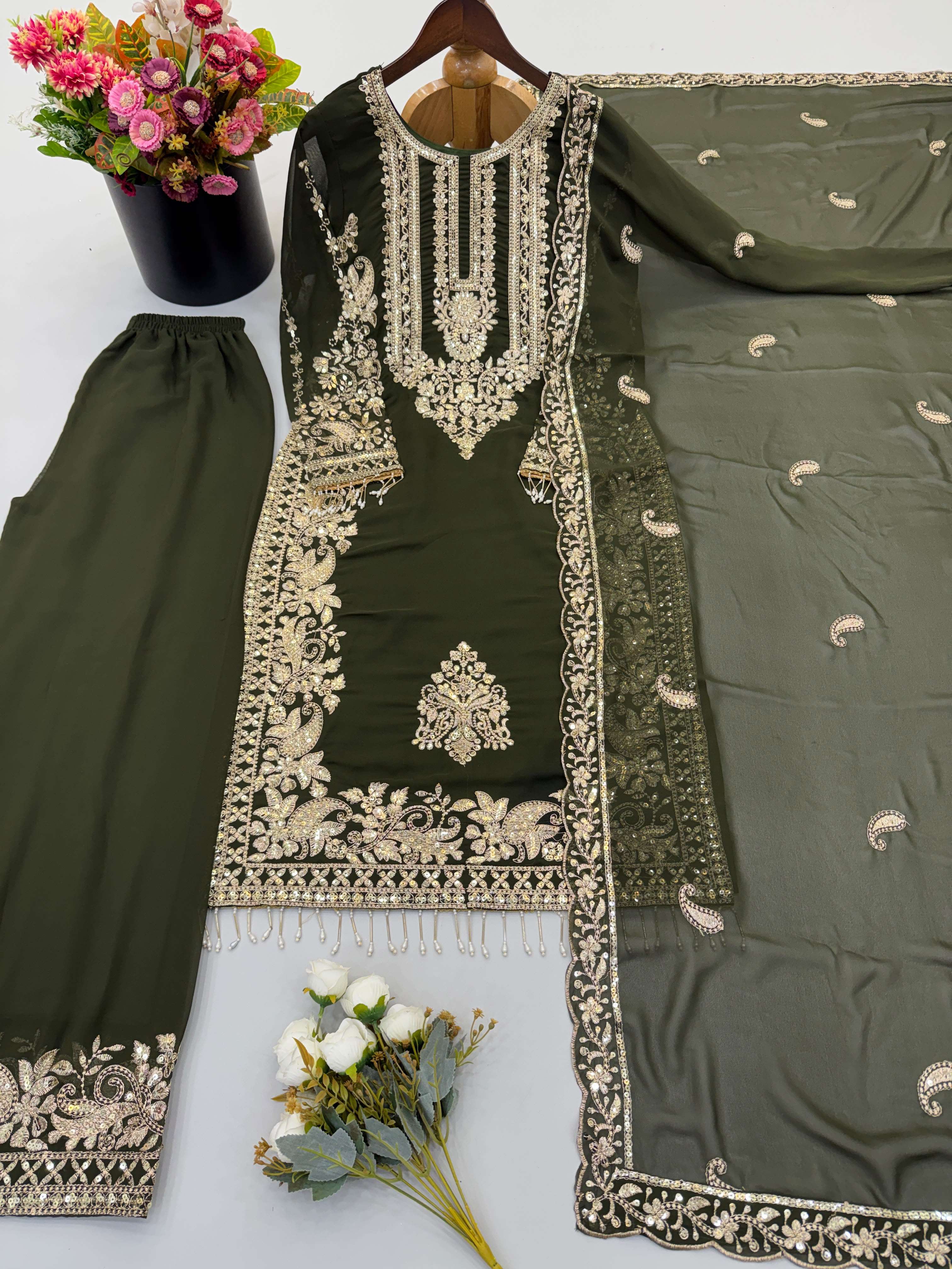SR 1617 GEORGETTE HEAVY SEQUENCE EMBROIDERY DESIGNER WORK READY MADE SUIT