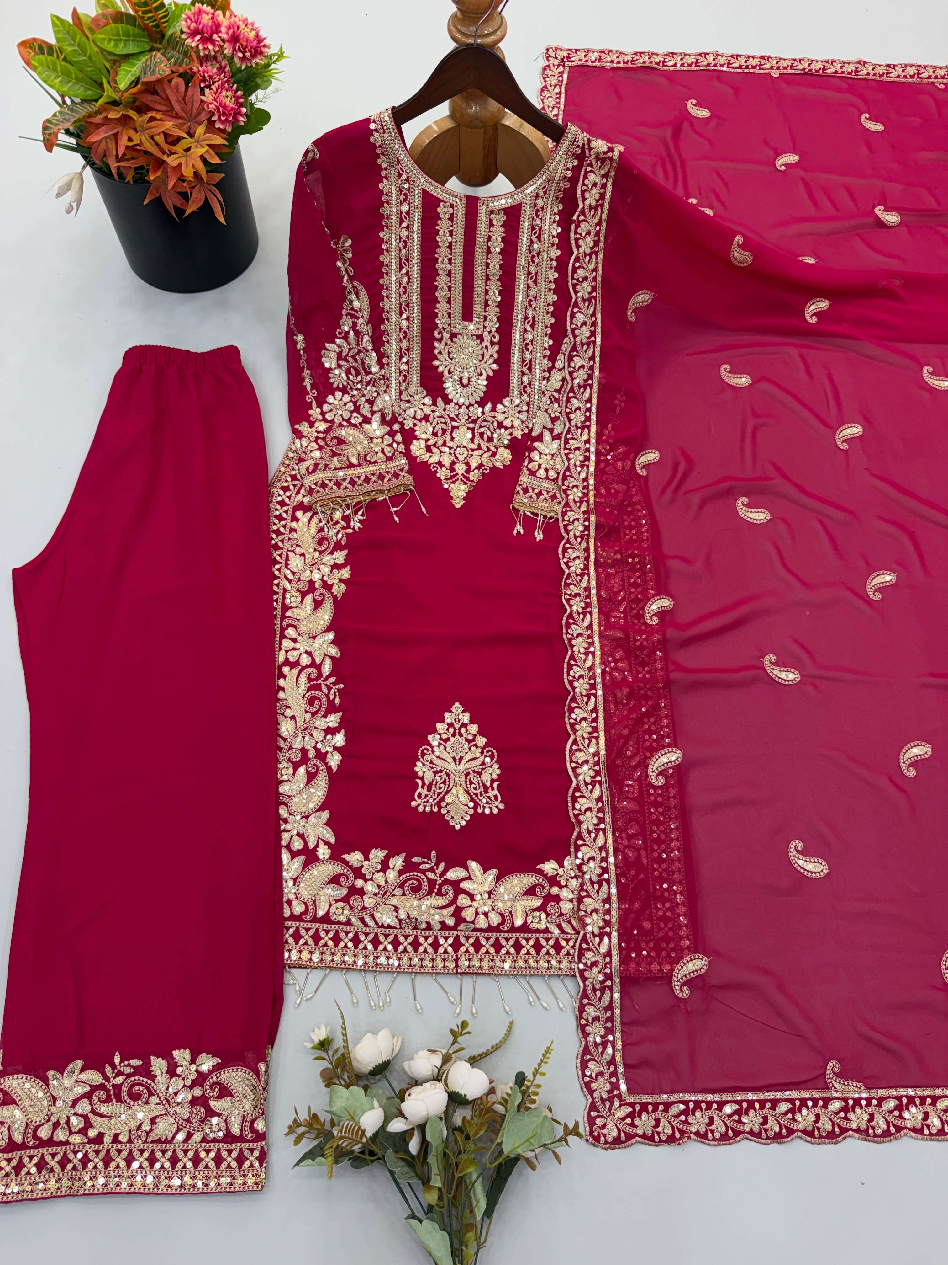 SR 1617 GEORGETTE HEAVY SEQUENCE EMBROIDERY DESIGNER WORK READY MADE SUIT