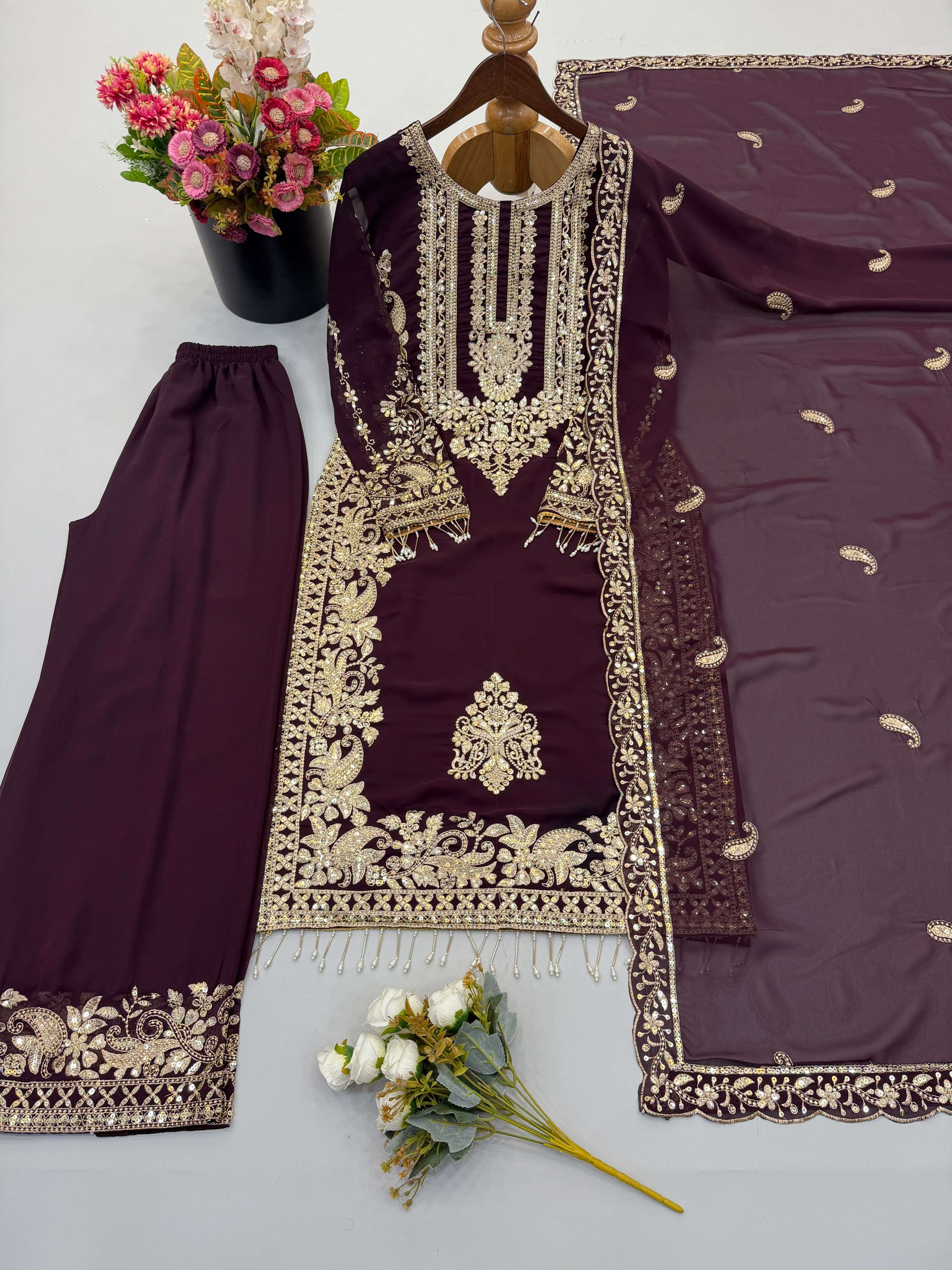 SR 1617 GEORGETTE HEAVY SEQUENCE EMBROIDERY DESIGNER WORK READY MADE SUIT