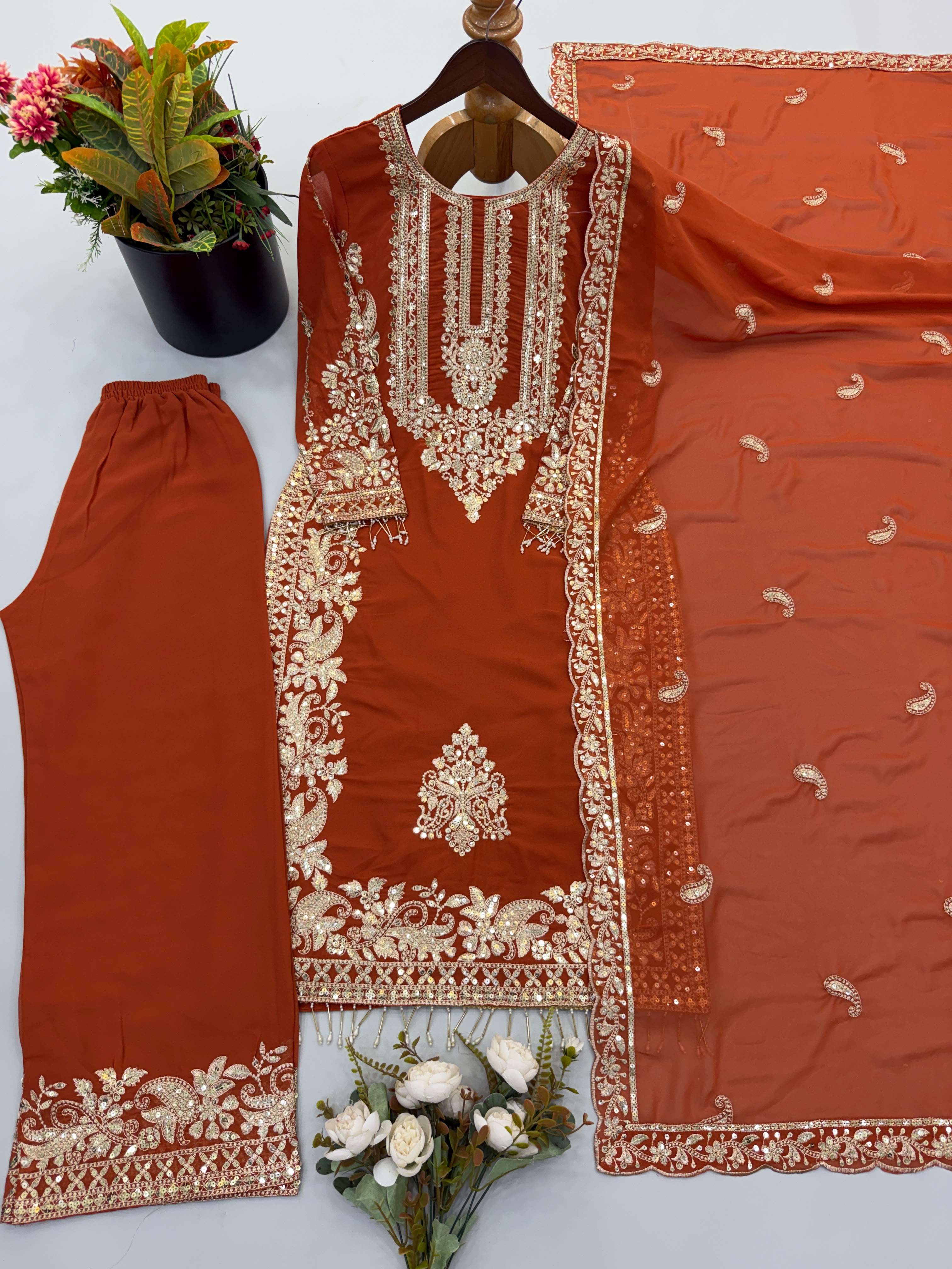 SR 1617 GEORGETTE HEAVY SEQUENCE EMBROIDERY DESIGNER WORK READY MADE SUIT