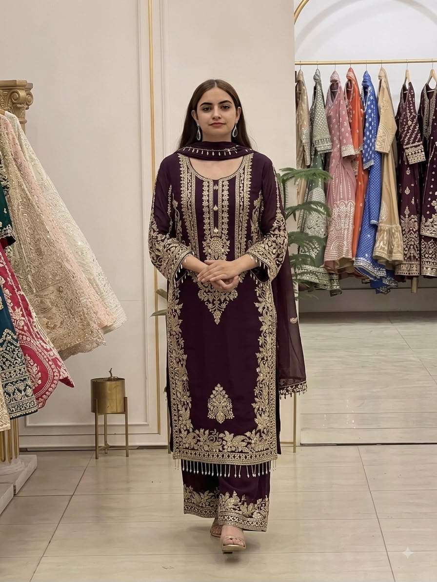 SR 1617 GEORGETTE HEAVY SEQUENCE EMBROIDERY DESIGNER WORK READY MADE SUIT