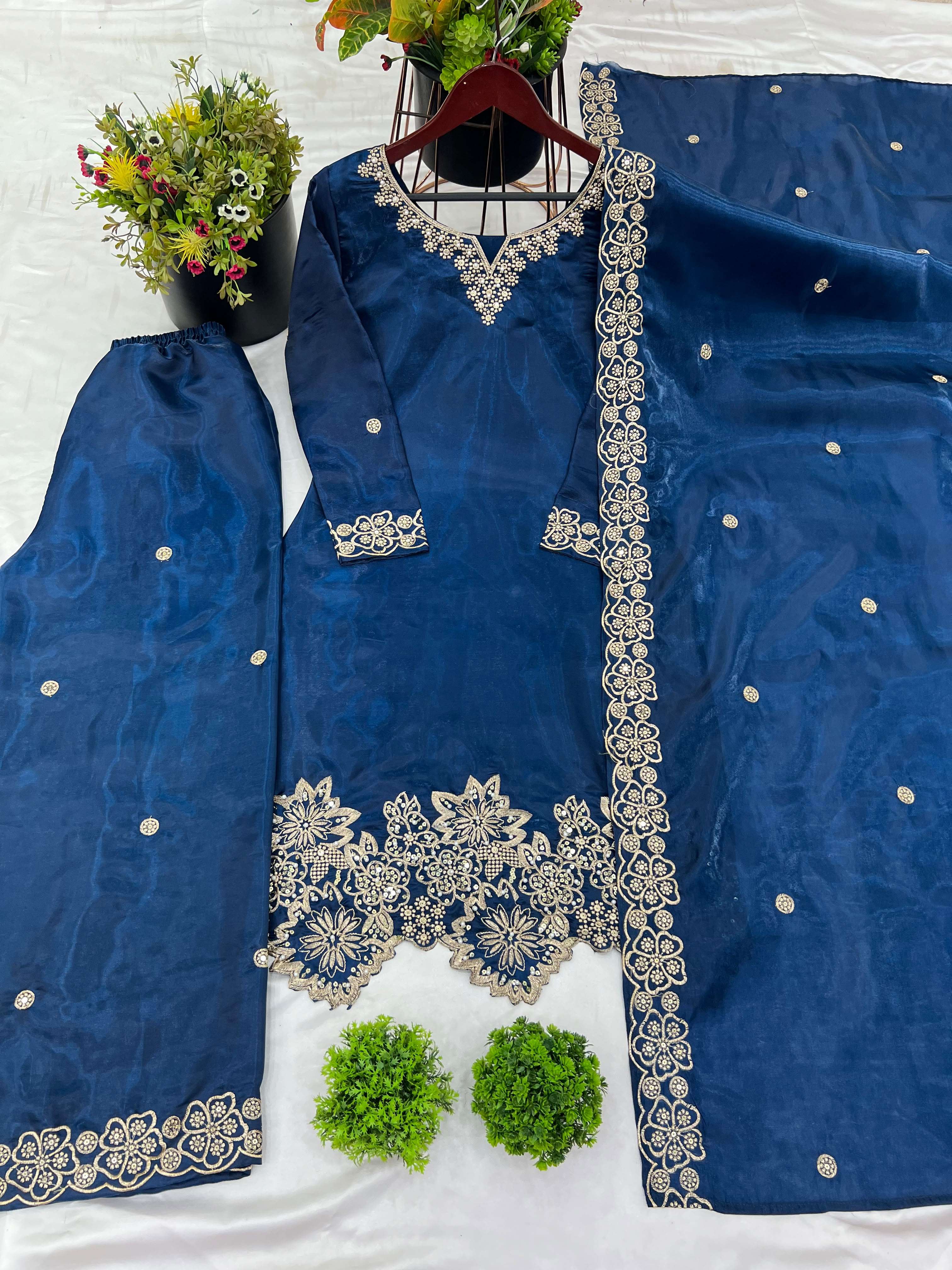 SR 1674 JIMMY SILK HEAVY DESIGNER PARTY WEAR TOP BOTTOM AND DUPATTA SET 