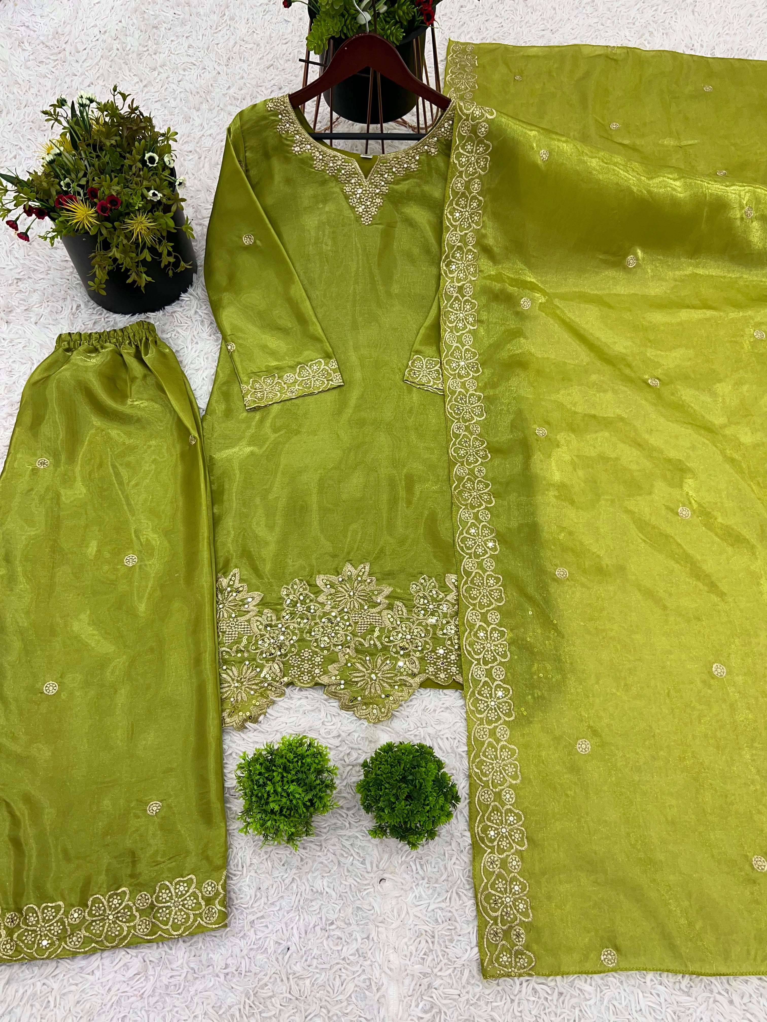 SR 1674 JIMMY SILK HEAVY DESIGNER PARTY WEAR TOP BOTTOM AND DUPATTA SET 