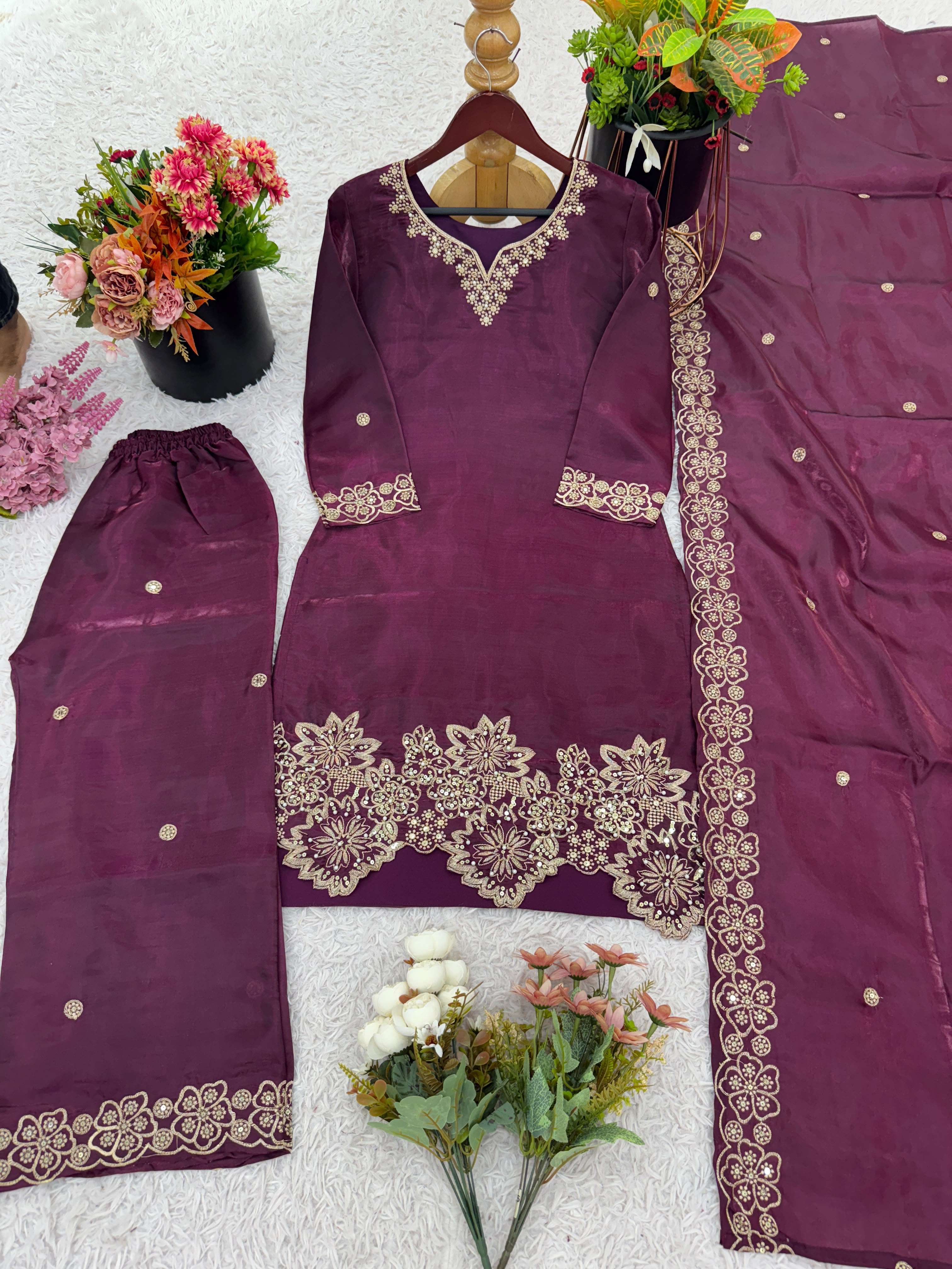SR 1674 JIMMY SILK HEAVY DESIGNER PARTY WEAR TOP BOTTOM AND DUPATTA SET 