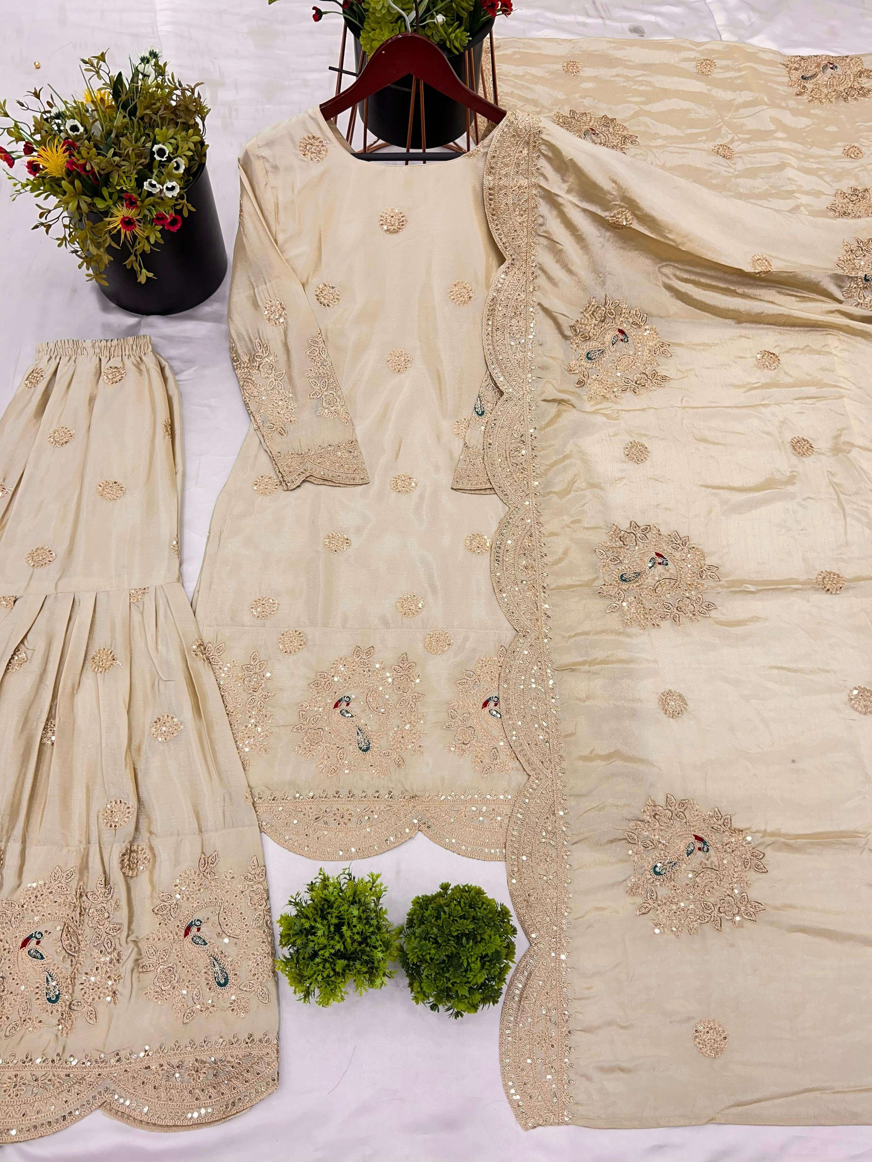 SR 1675 SILK HEAVY EMBROIDERD DESIGNER WEDDING FUNCTION WEAR LADIES SUIT