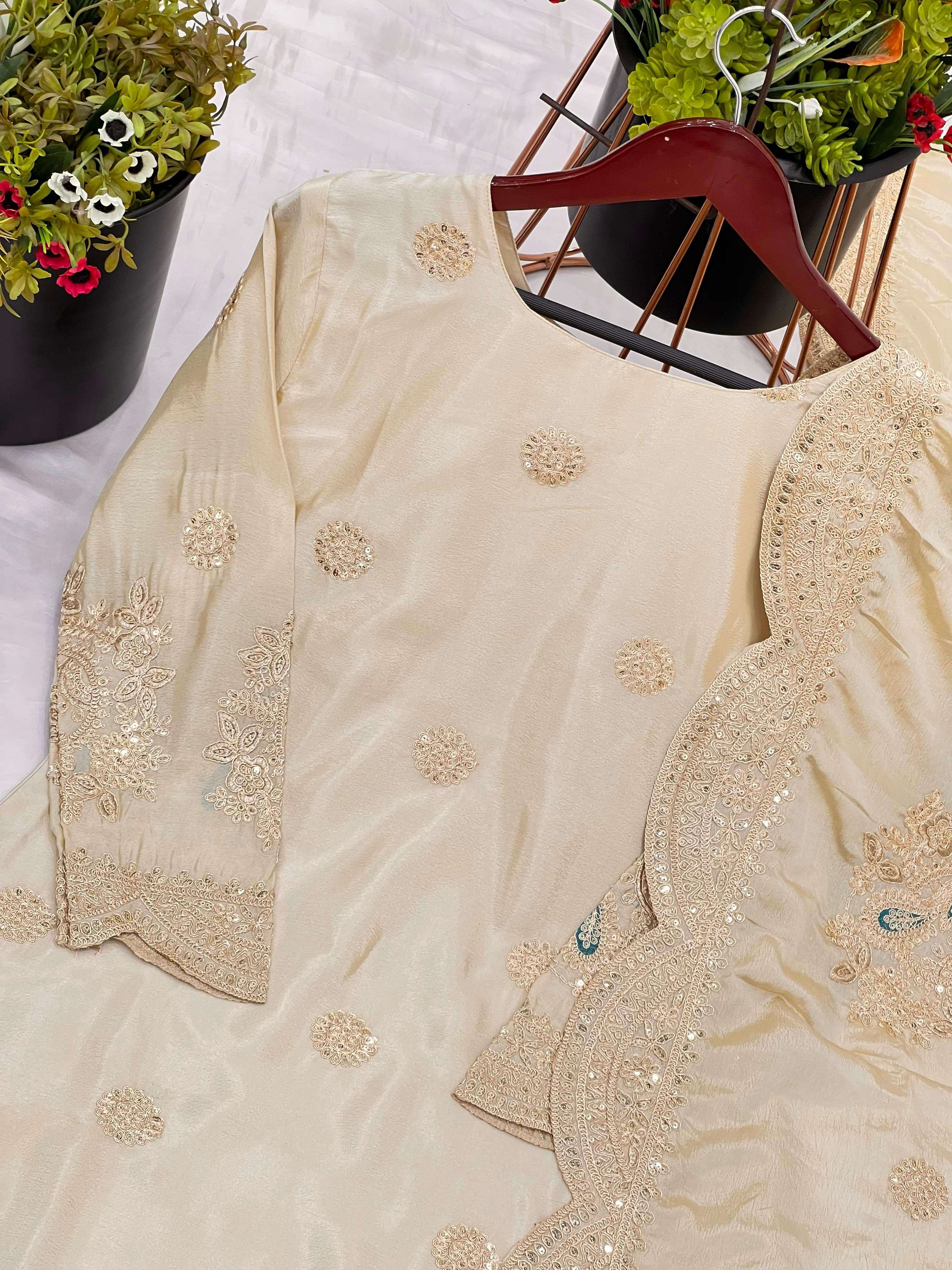 SR 1675 SILK HEAVY EMBROIDERD DESIGNER WEDDING FUNCTION WEAR LADIES SUIT