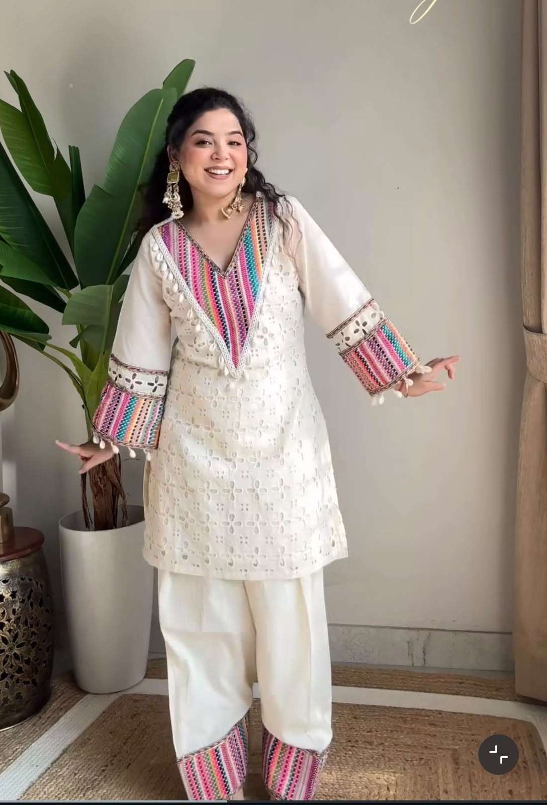 SR 1683 COTTON SCHIFLI BEAUTIFUL DESIGNER WORK FESTIVE WEAR TOP WITH BOTTOM PAIR 