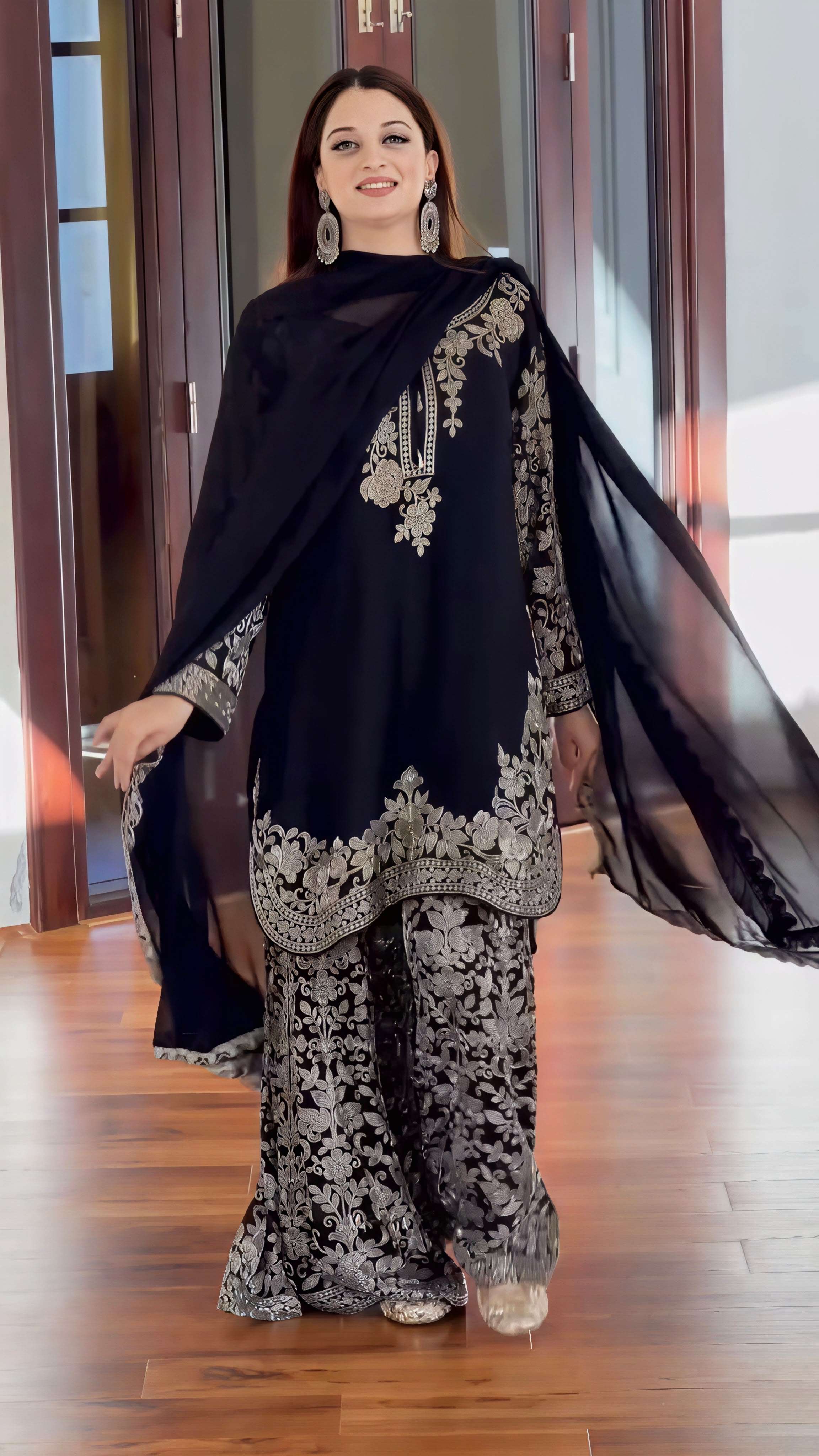 SR 1720 GEORGETTE SEQUENCE EMBROIDERY DESIGNER WORK PARTY WEAR LADIES SUIT