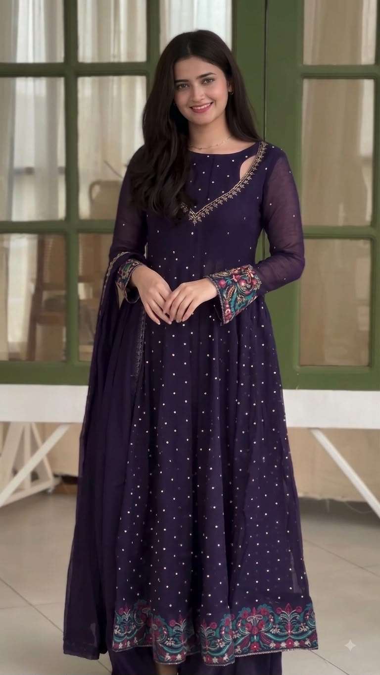 SR 1721 FOR GEORGETTE EMBROIDERY DESIGNER WORK PARTY WEAR ANARKALI GOWN STYLE DRESS