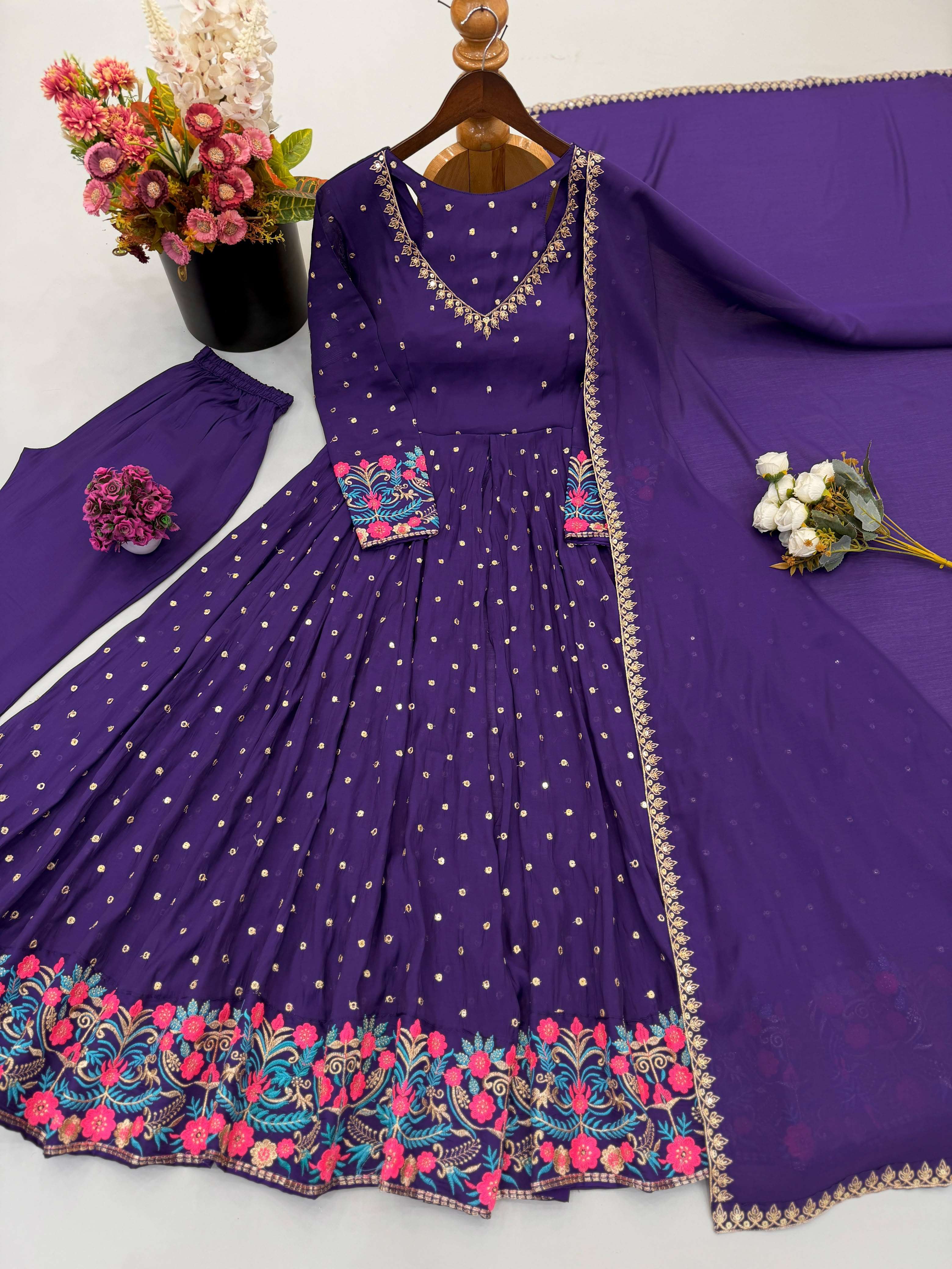 SR 1721 FOR GEORGETTE EMBROIDERY DESIGNER WORK PARTY WEAR ANARKALI GOWN STYLE DRESS