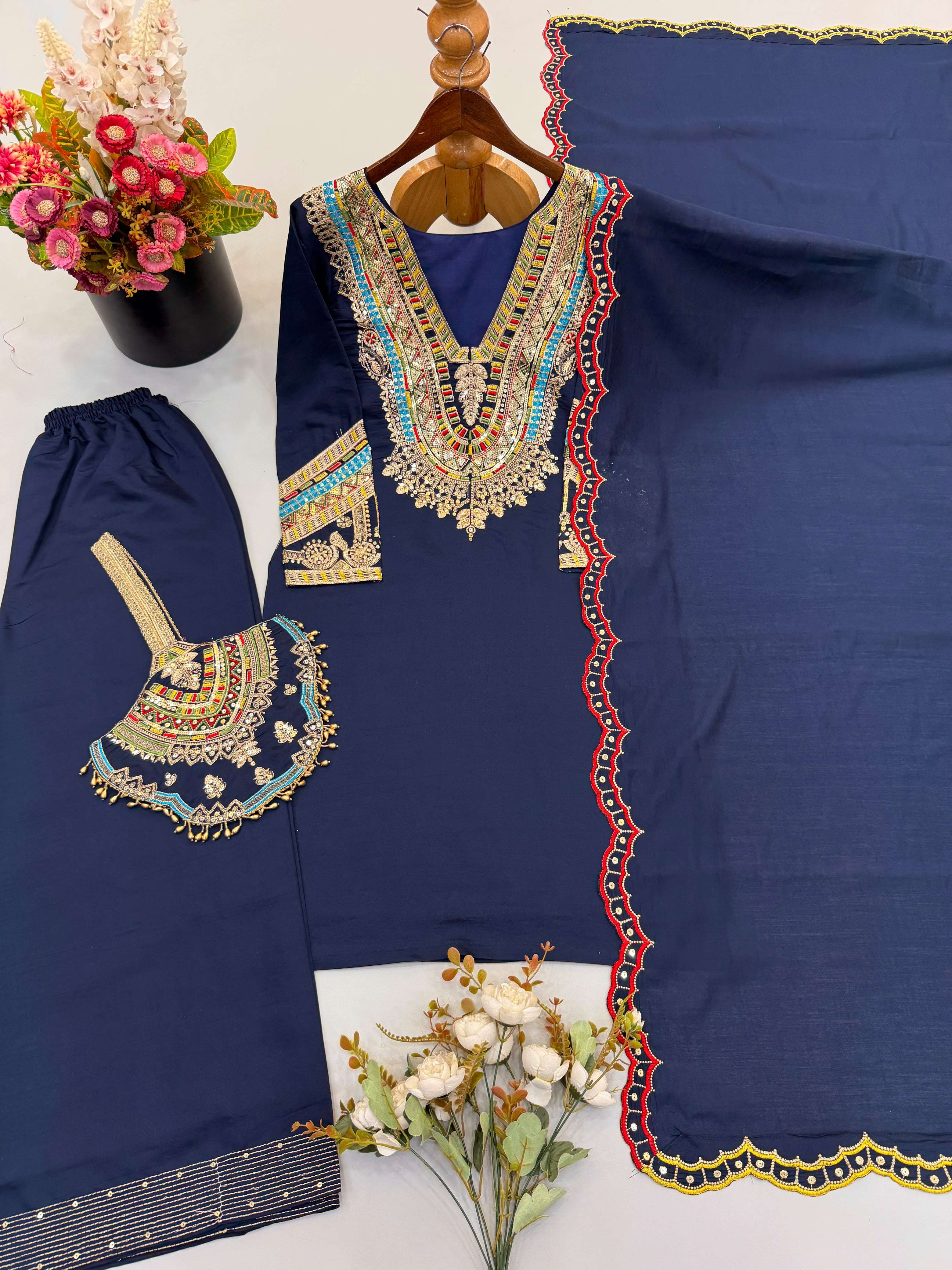 SR 1722 SILK BEAUTIFUL DESIGNER WORK FESTIVE WEAR LADIES SHARARA SUIT
