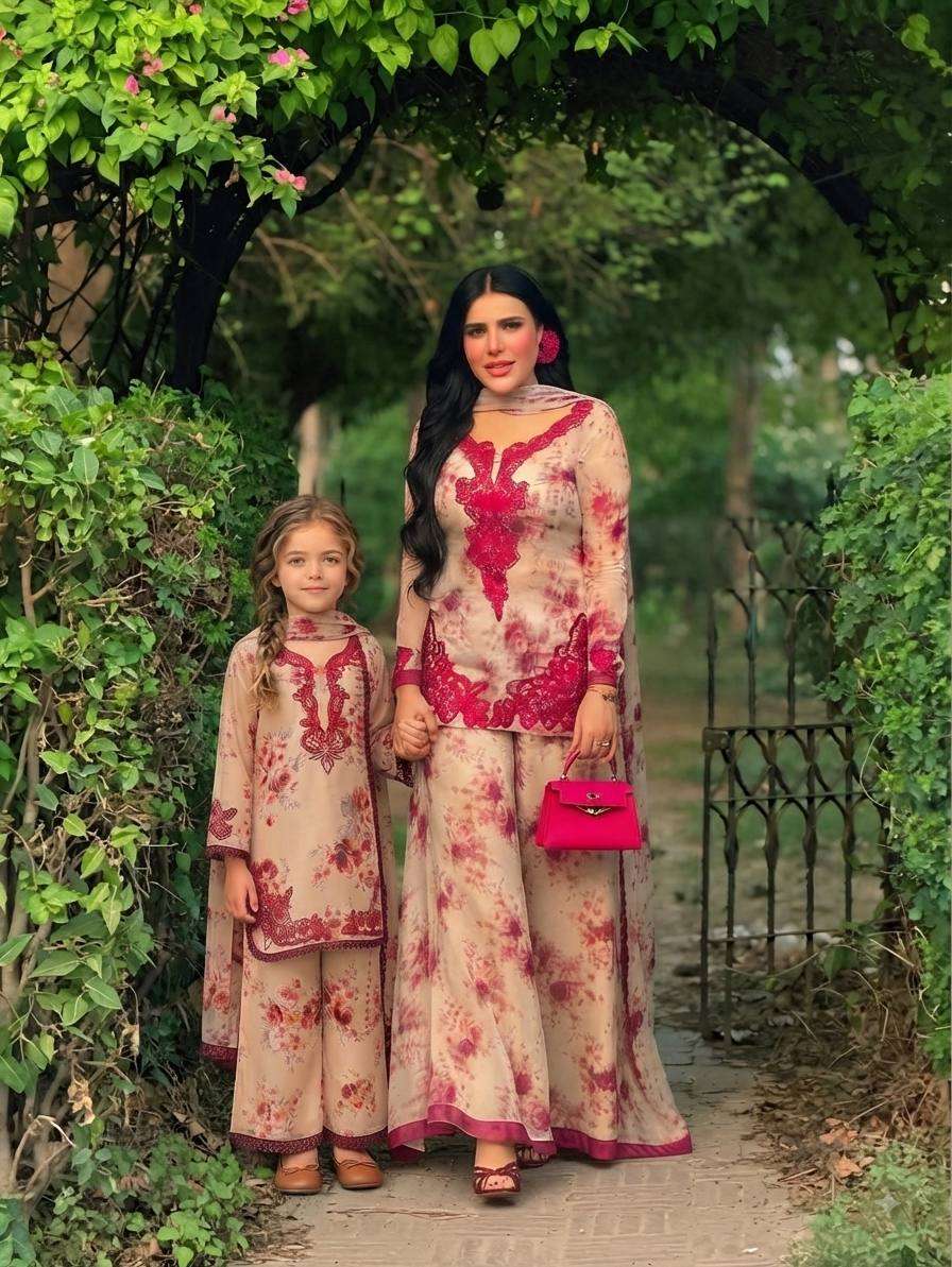 SRK 5352 GEORGETTE DESIGNER WORK READY MADE PARTY WEAR MOTHER AND DUPATTA COMBO SUIT
