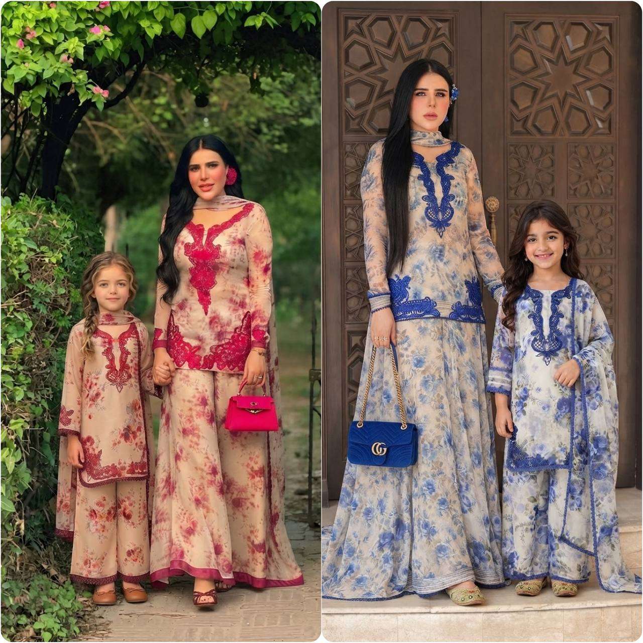 SRK 5352 GEORGETTE DESIGNER WORK READY MADE PARTY WEAR MOTHER AND DUPATTA COMBO SUIT
