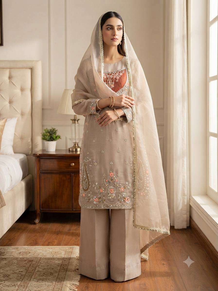 SRK 5369 SILK HEAVY EMBROIDERD DESIGNER FESTIVE WEAR LADIES SUIT