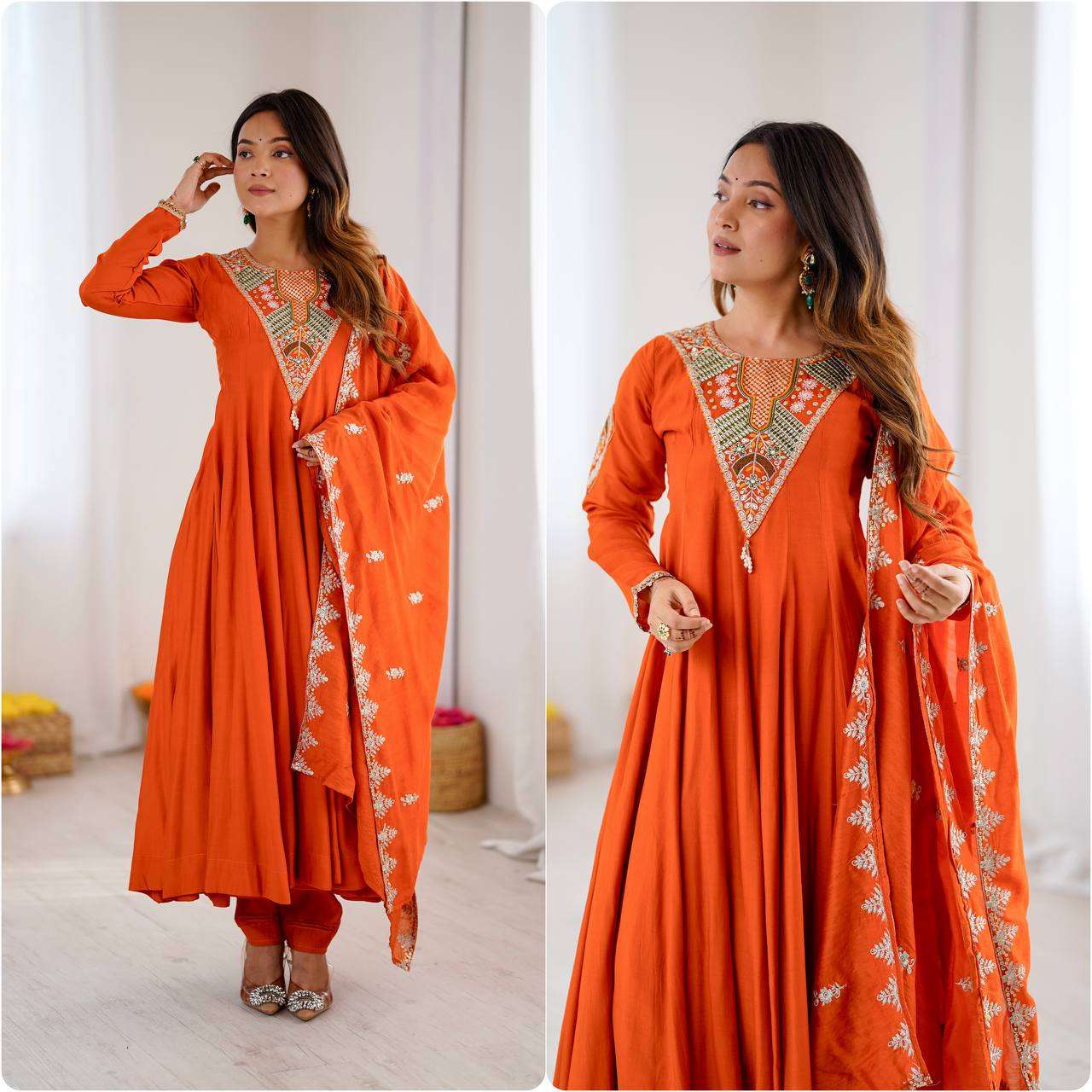 SRK 5370 SILK WITH SEQUENCE EMBROIDERY DESIGNER WORK ANARKALI GOWN STYLE DRESS