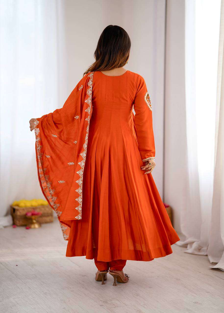 SRK 5370 SILK WITH SEQUENCE EMBROIDERY DESIGNER WORK ANARKALI GOWN STYLE DRESS