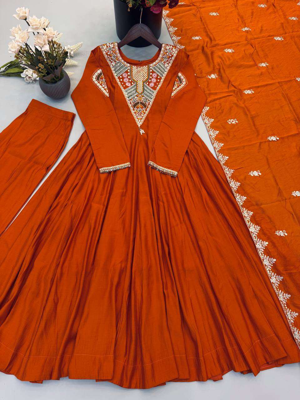 SRK 5370 SILK WITH SEQUENCE EMBROIDERY DESIGNER WORK ANARKALI GOWN STYLE DRESS