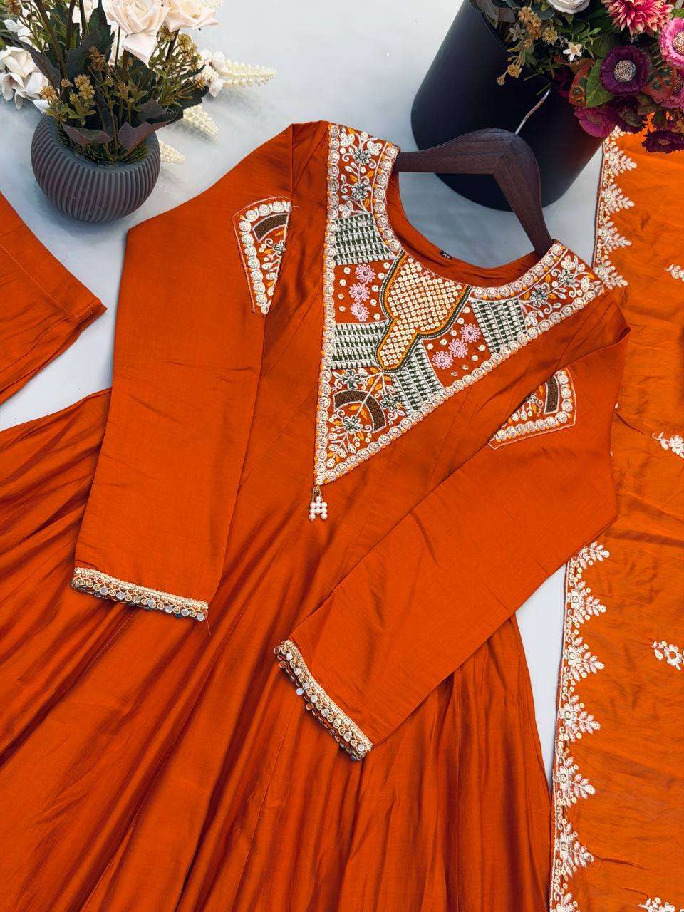 SRK 5370 SILK WITH SEQUENCE EMBROIDERY DESIGNER WORK ANARKALI GOWN STYLE DRESS