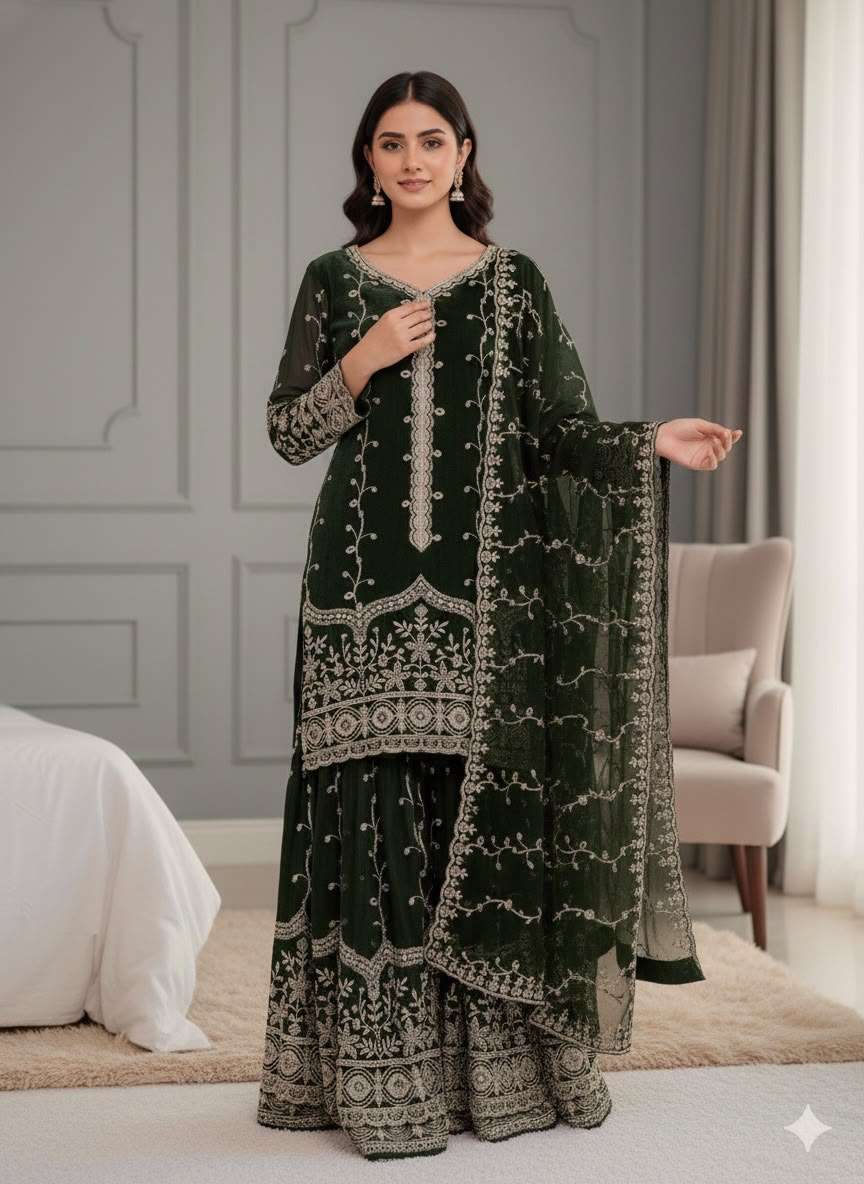SSR 533 SILK SEQUENCE EMBROIDERY DESIGNER WORK FESTIVE WEAR SUIT