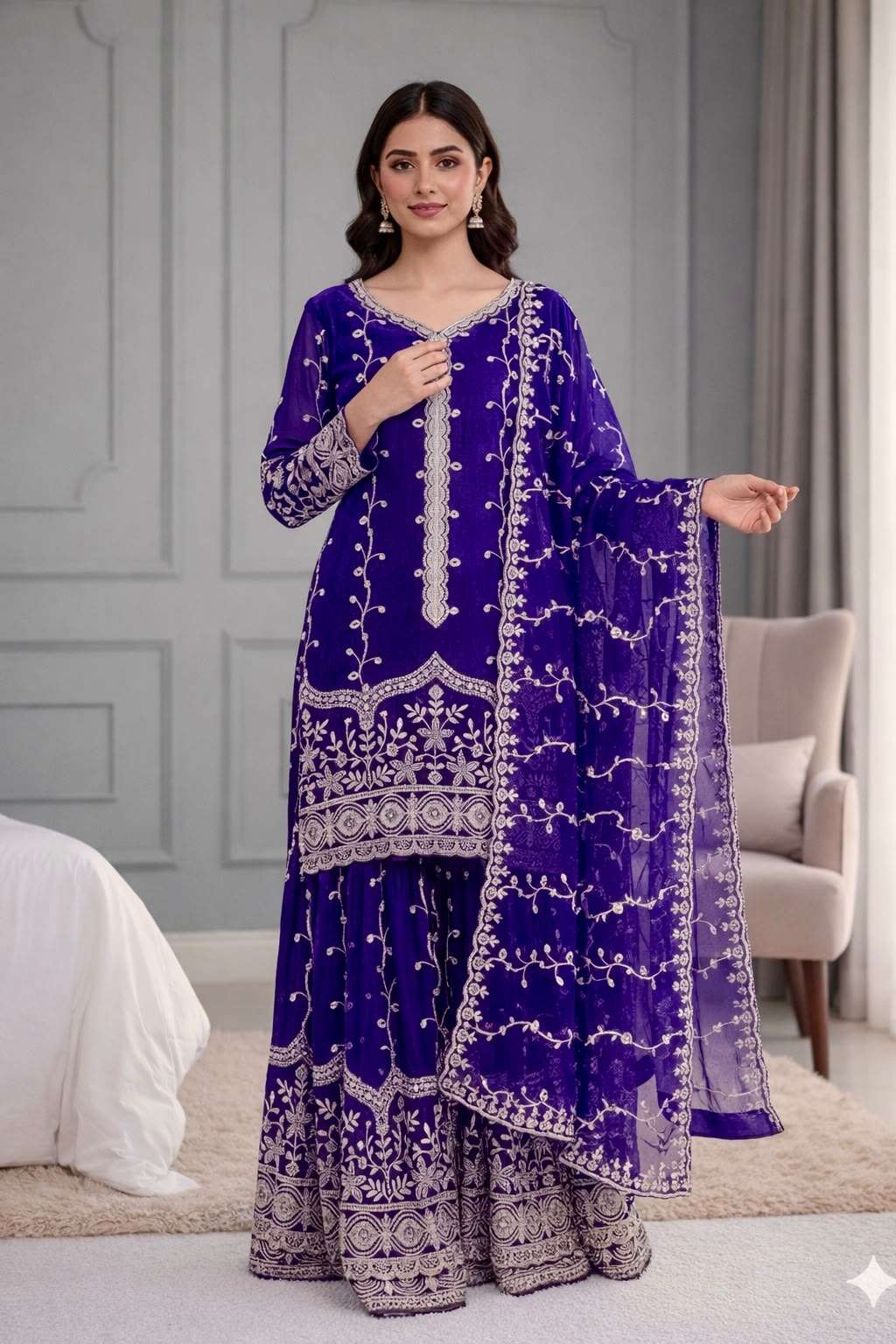 SSR 533 SILK SEQUENCE EMBROIDERY DESIGNER WORK FESTIVE WEAR SUIT