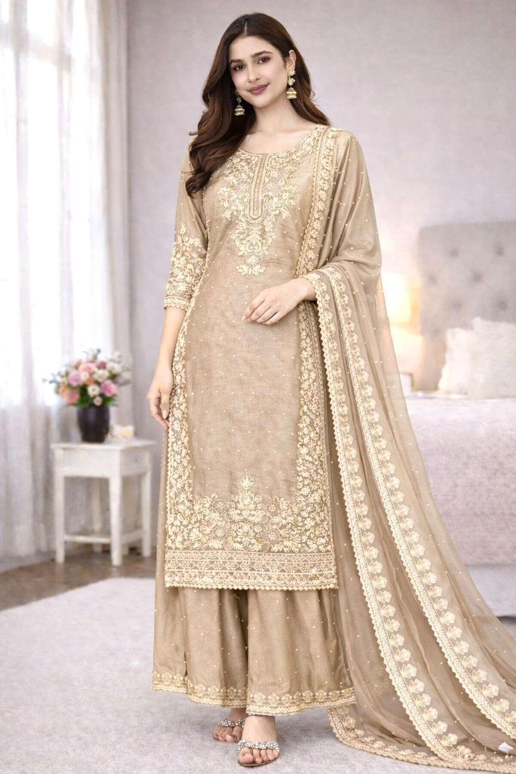 SSR 535 SILK HEAVY EMBROIDERD DESIGNER FESTIVE WEAR LADIES SUIT