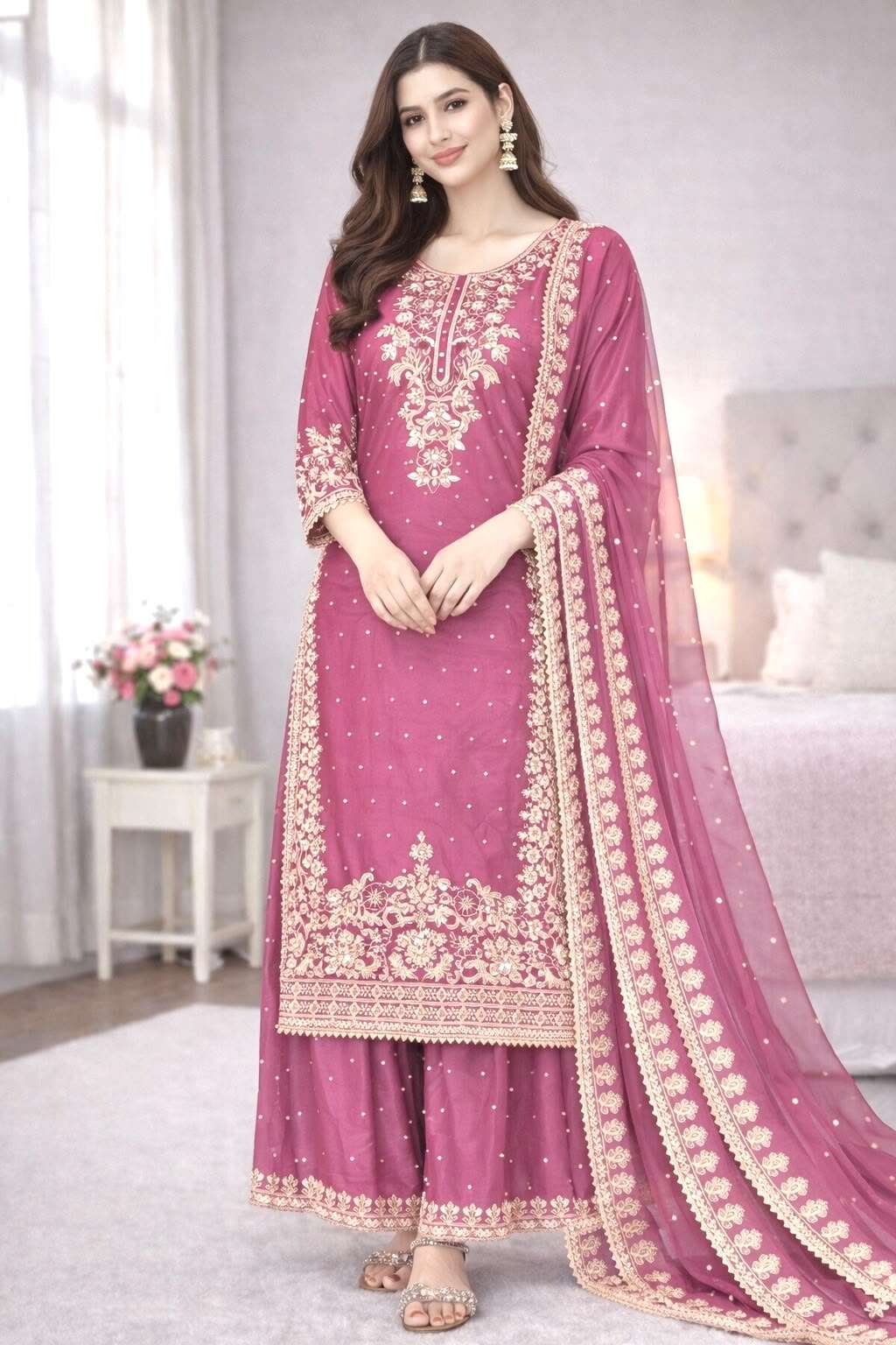 SSR 535 SILK HEAVY EMBROIDERD DESIGNER FESTIVE WEAR LADIES SUIT