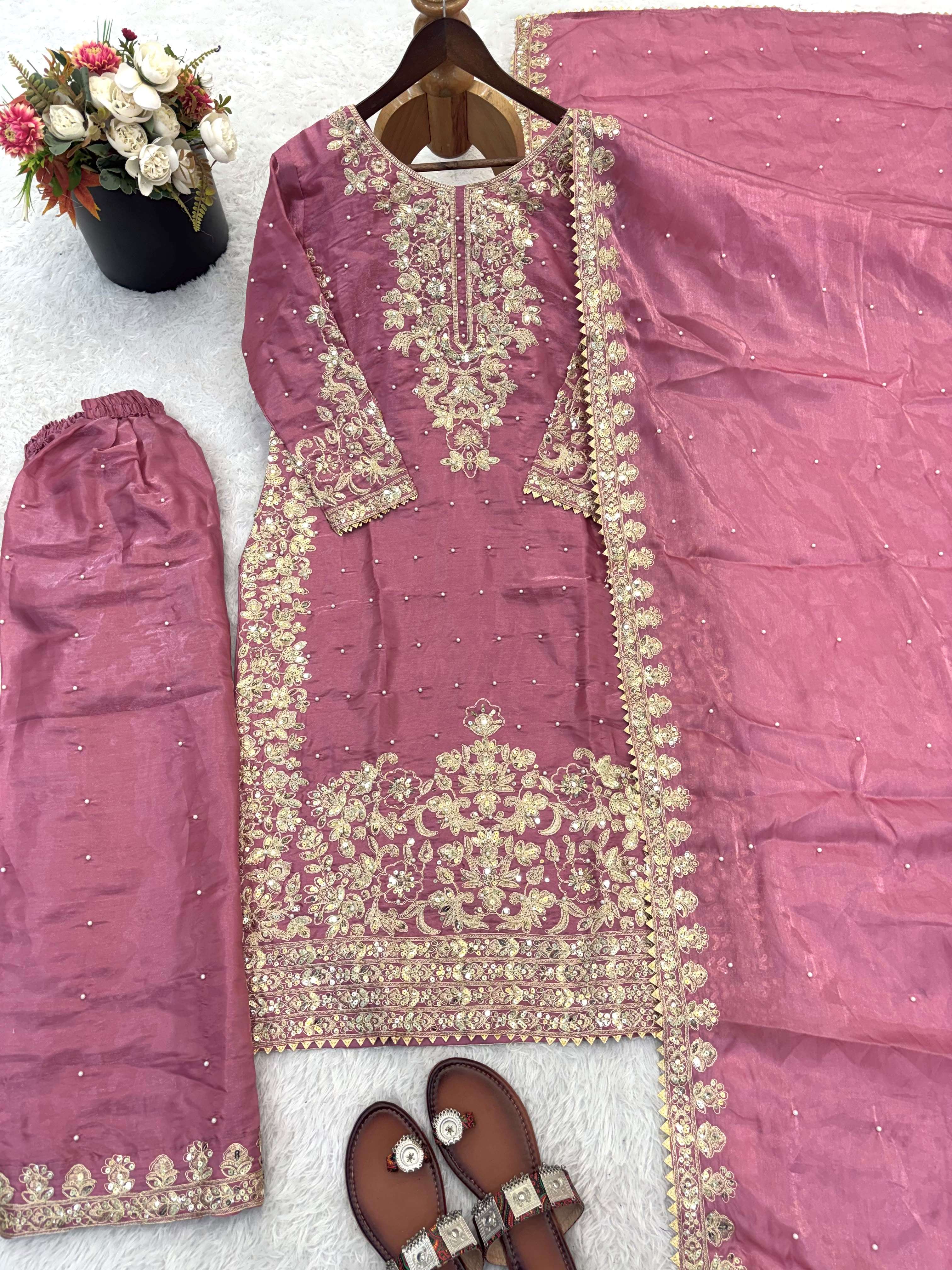 SSR 535 SILK HEAVY EMBROIDERD DESIGNER FESTIVE WEAR LADIES SUIT