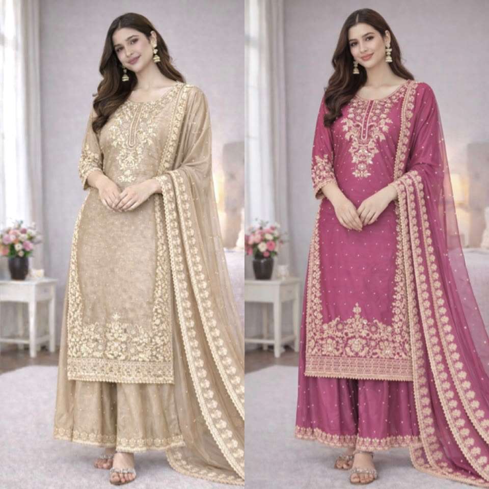 SSR 535 SILK HEAVY EMBROIDERD DESIGNER FESTIVE WEAR LADIES SUIT