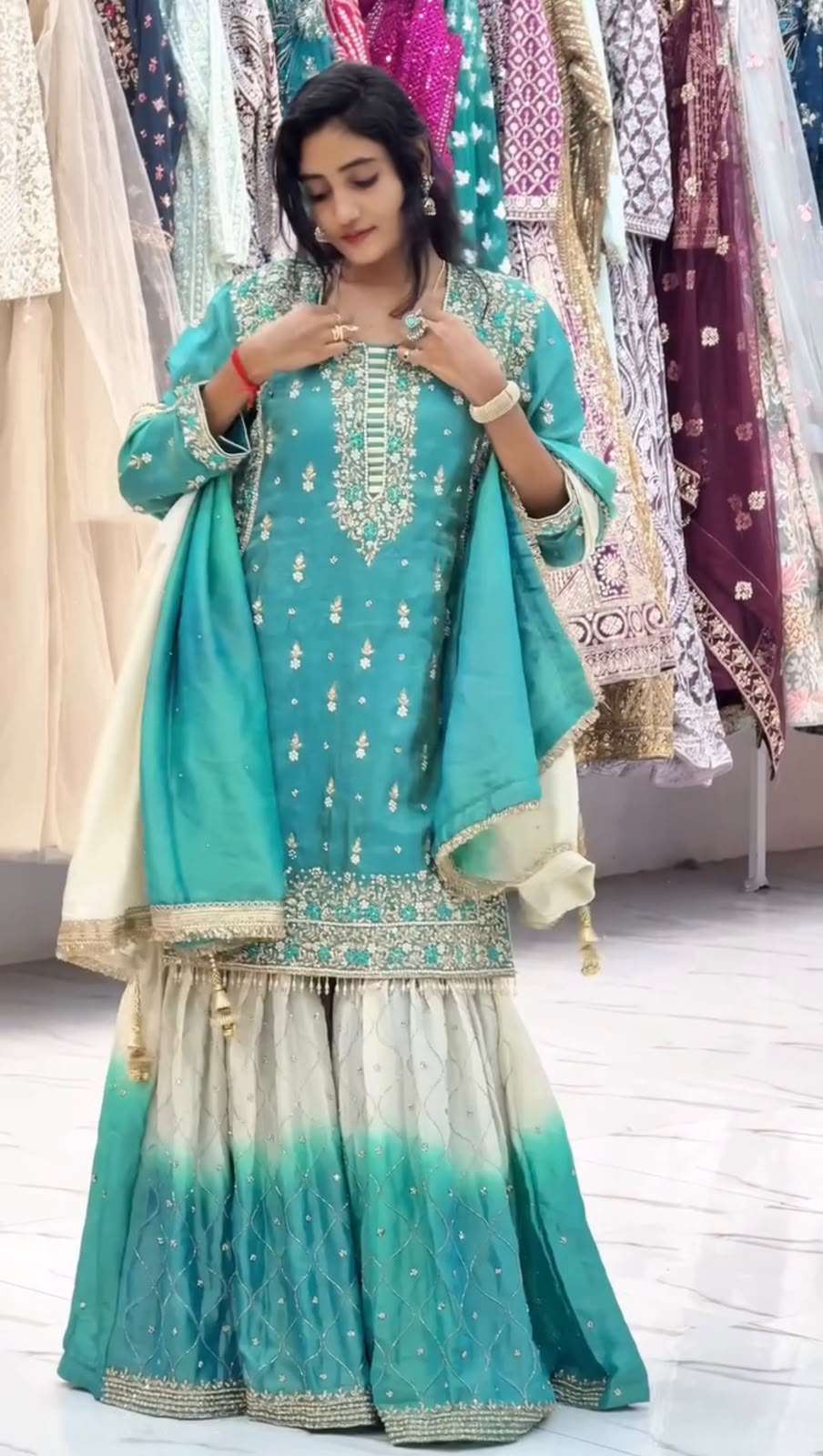 SSR 536 SHADED FABRIC HEAVY EMBROIDERY DESIGNER WORK PARTY WEAR LADIES SUIT