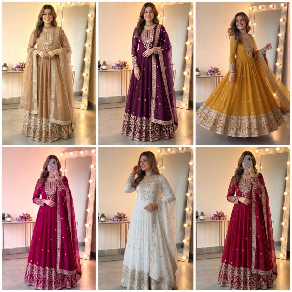 SSR 546 GEORGETTE SEQUENCE DESIGNER WORK READY MADE FESTIVE WEAR GOWN SUIT