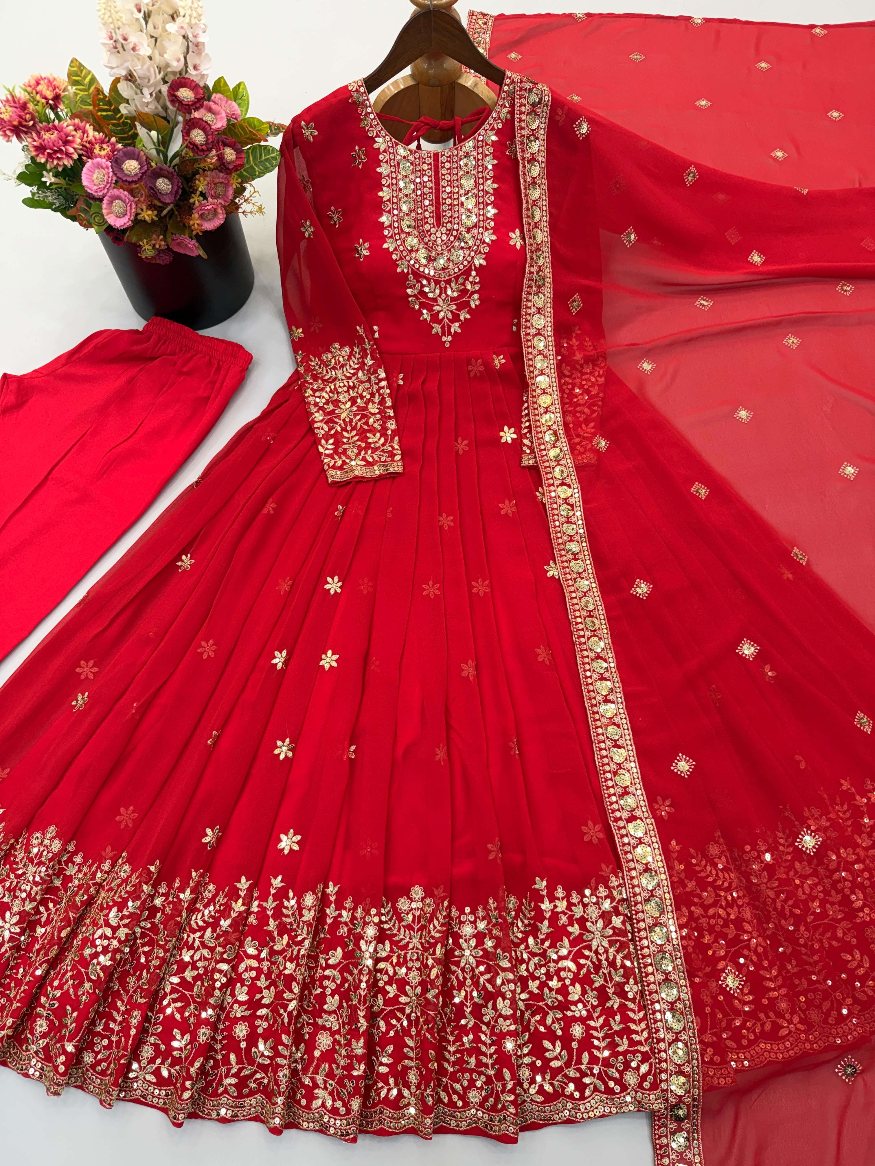 SSR 546 GEORGETTE SEQUENCE DESIGNER WORK READY MADE FESTIVE WEAR GOWN SUIT