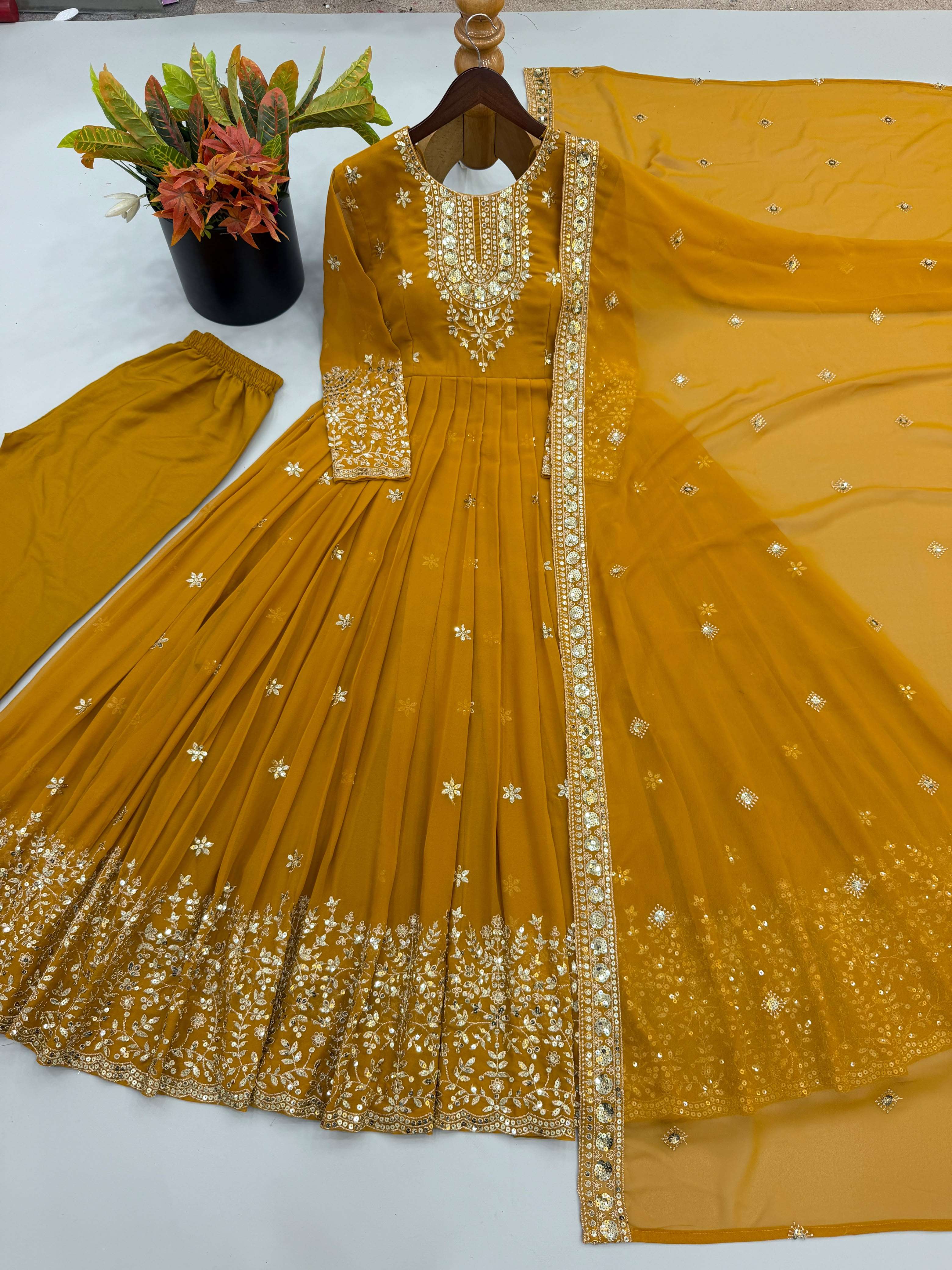 SSR 546 GEORGETTE SEQUENCE DESIGNER WORK READY MADE FESTIVE WEAR GOWN SUIT