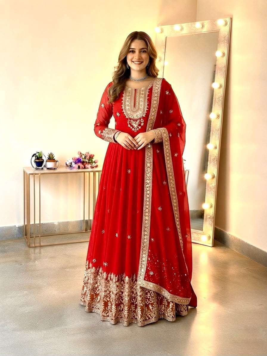 SSR 546 GEORGETTE SEQUENCE DESIGNER WORK READY MADE FESTIVE WEAR GOWN SUIT