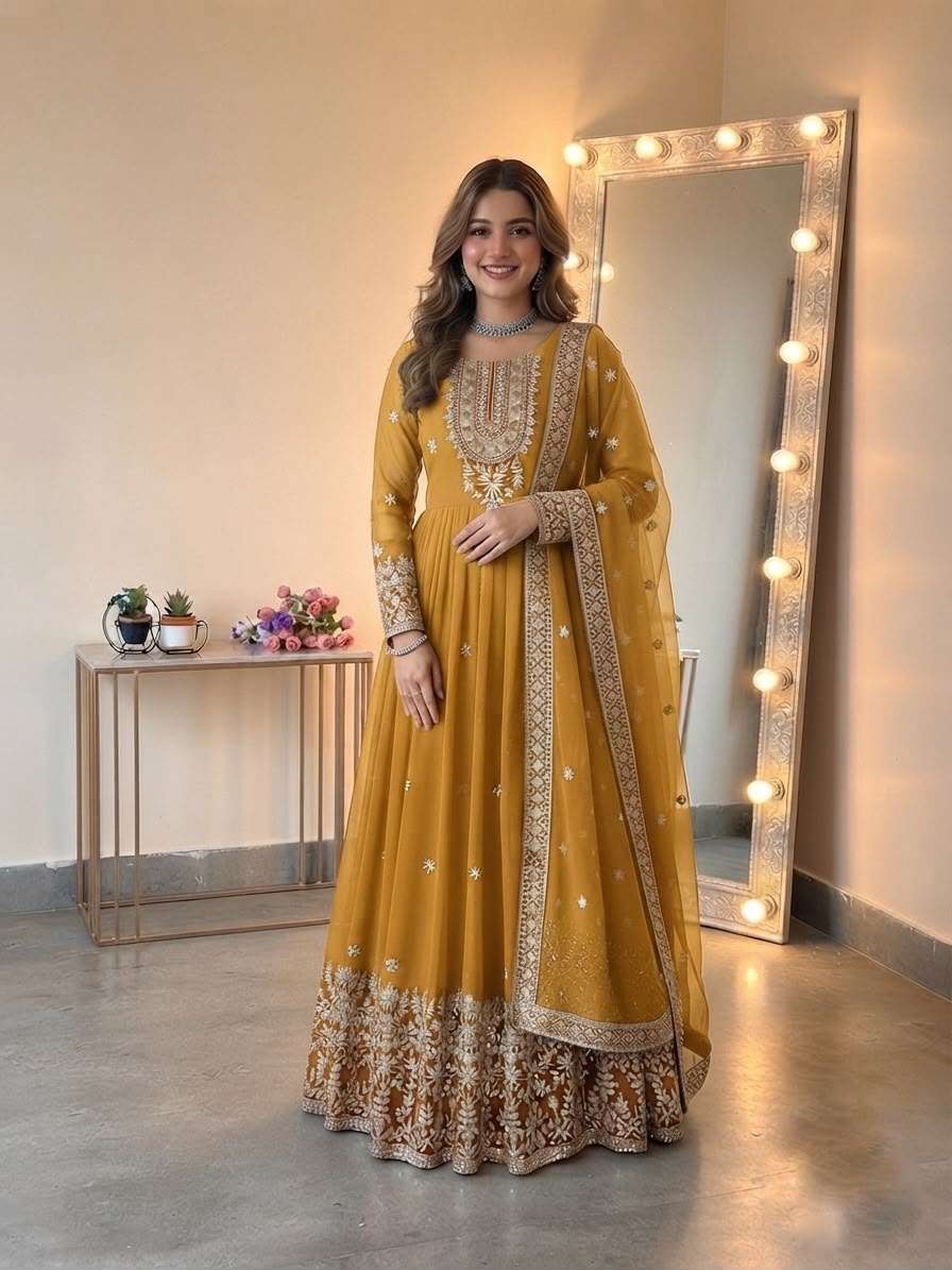 SSR 546 GEORGETTE SEQUENCE DESIGNER WORK READY MADE FESTIVE WEAR GOWN SUIT