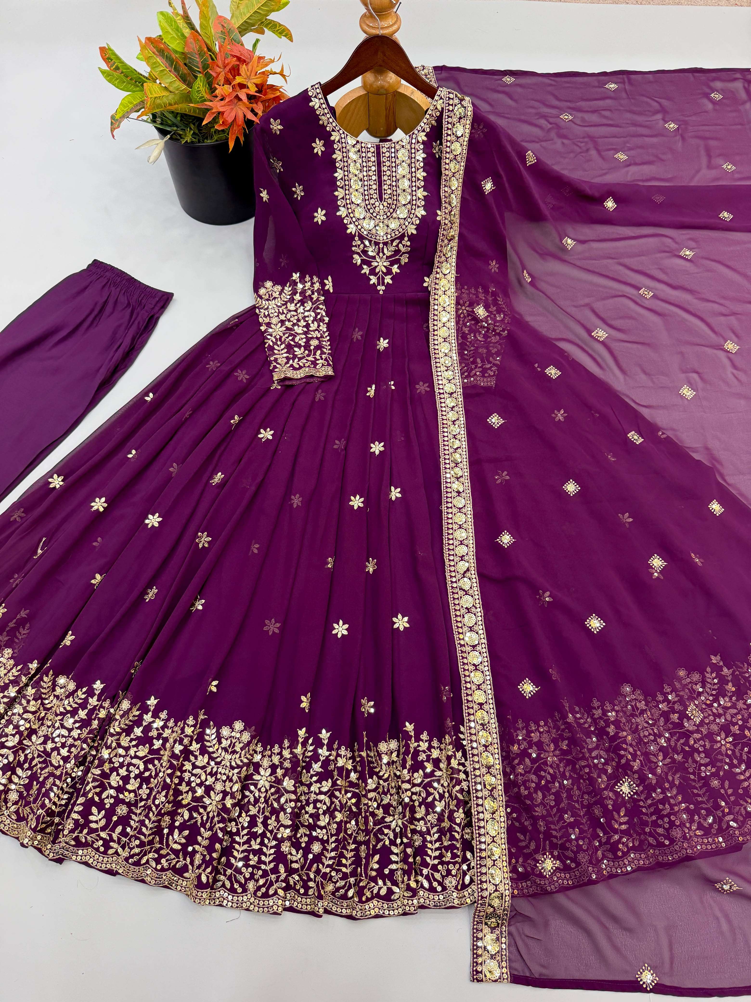 SSR 546 GEORGETTE SEQUENCE DESIGNER WORK READY MADE FESTIVE WEAR GOWN SUIT