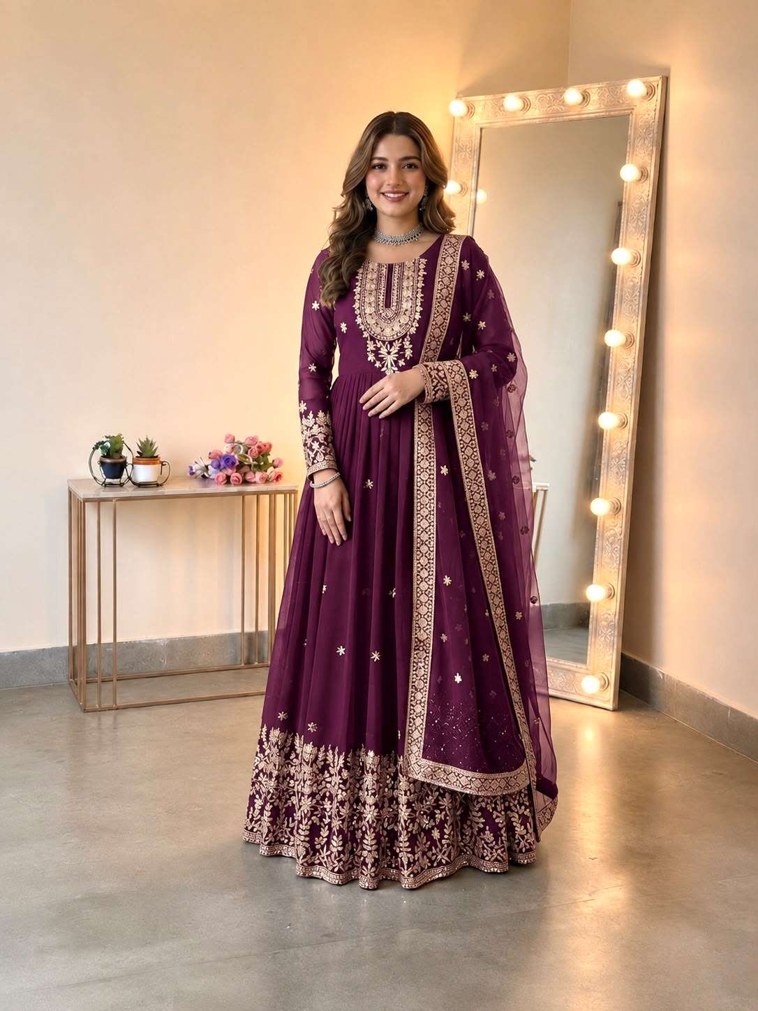 SSR 546 GEORGETTE SEQUENCE DESIGNER WORK READY MADE FESTIVE WEAR GOWN SUIT