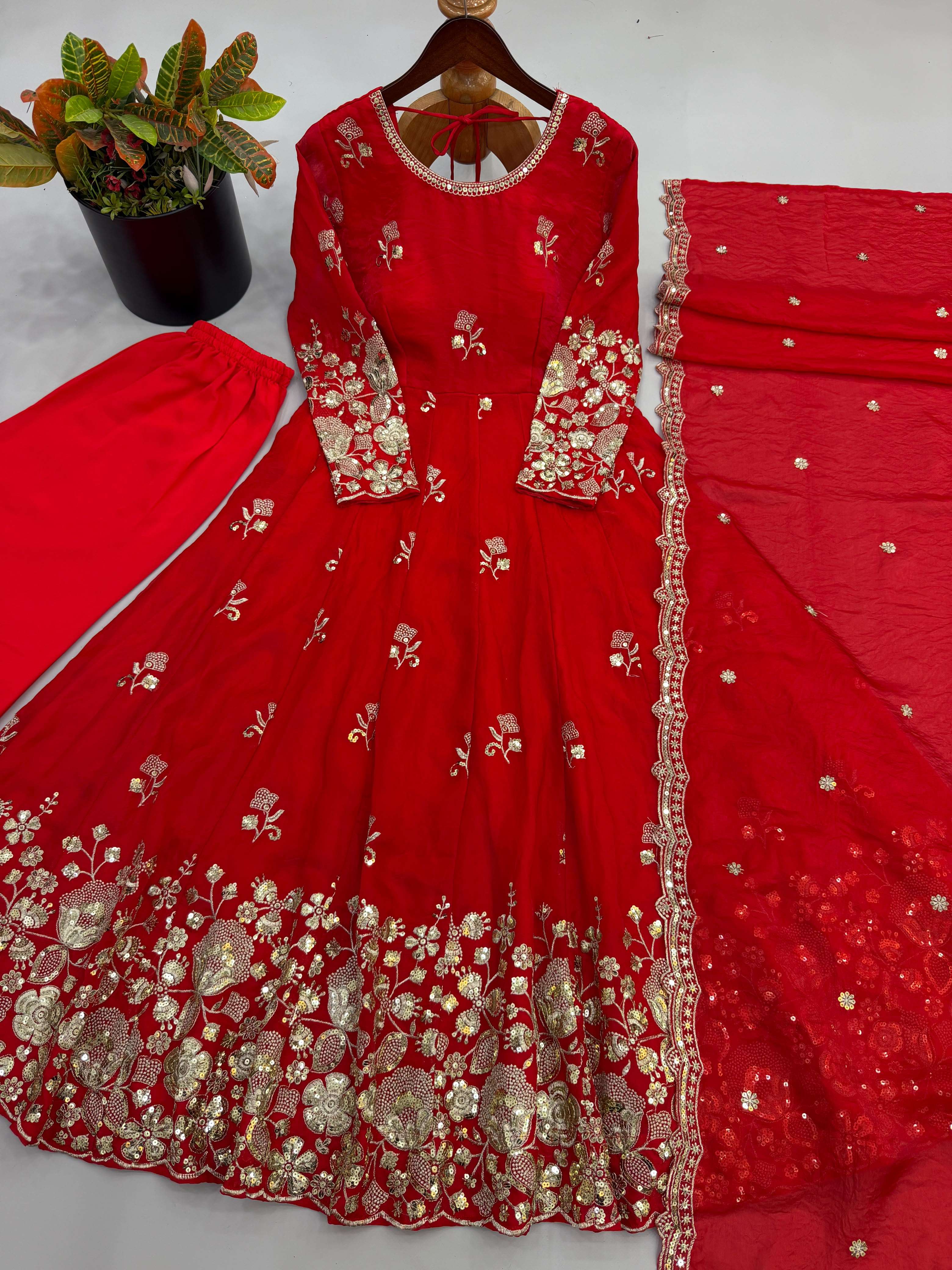 SSR 548 SILK SEQUENCE EMBROIDERED DESIGNER WORK ETHNIC WEAR LADIES SUIT