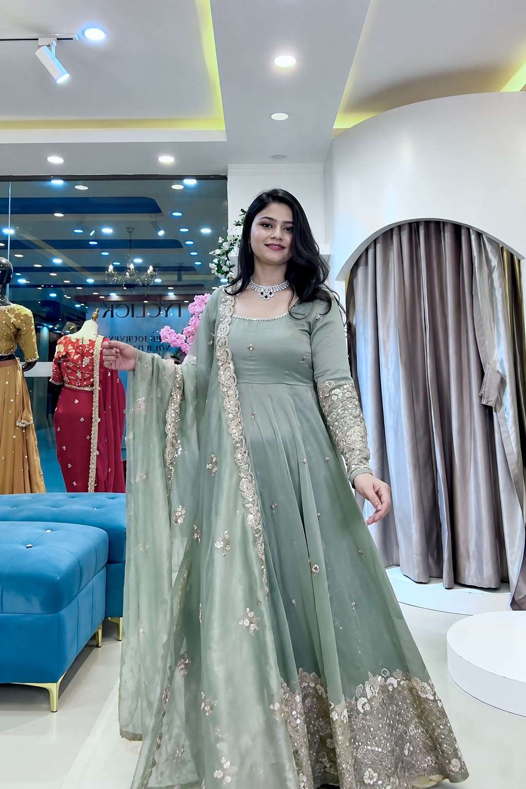 SSR 550 SILK HEAVY EMBROIDERD DESIGNER PARTY WEAR GOWN SUIT
