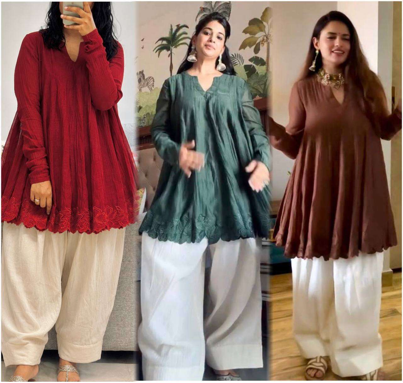 ST 248 CHANDERI PREETY LOOKS LADIES TOP WITH PLAZZO PAIR 