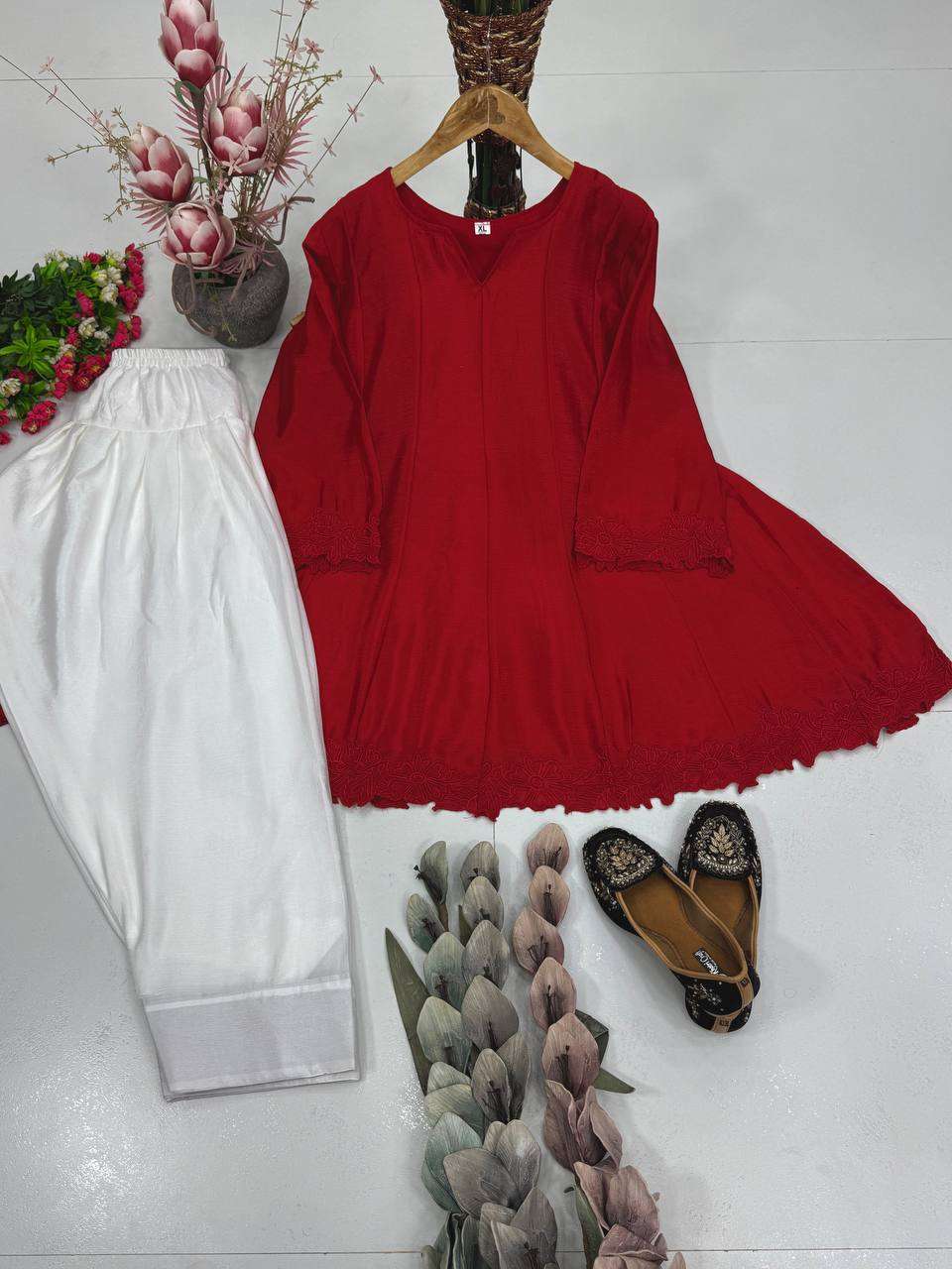 ST 248 CHANDERI PREETY LOOKS LADIES TOP WITH PLAZZO PAIR 