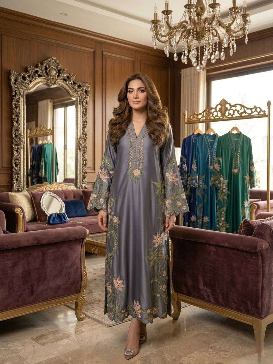 ST 249 ROMAN SILK HEAVY EMBROIDERY THREAD WORK 3 PIS SUIT SET